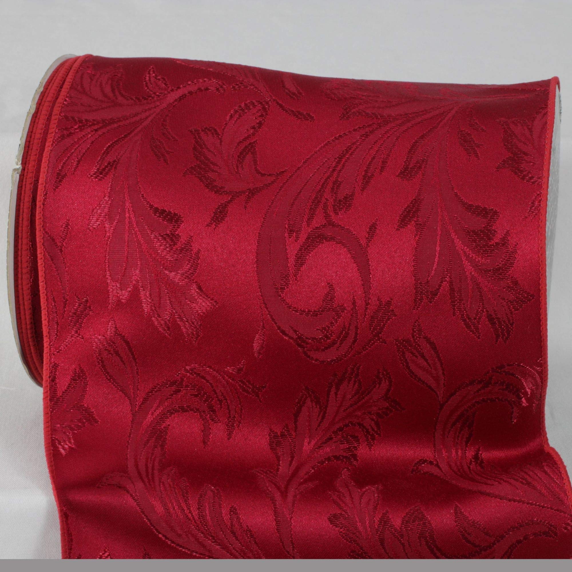 Carmine Red Floral Wired Craft Ribbon - 8 Inches Wide x 20 Yards Long - Perfect for Gift Wrapping, DIY Decorations, Wedding Bouquets & Scrapbooking