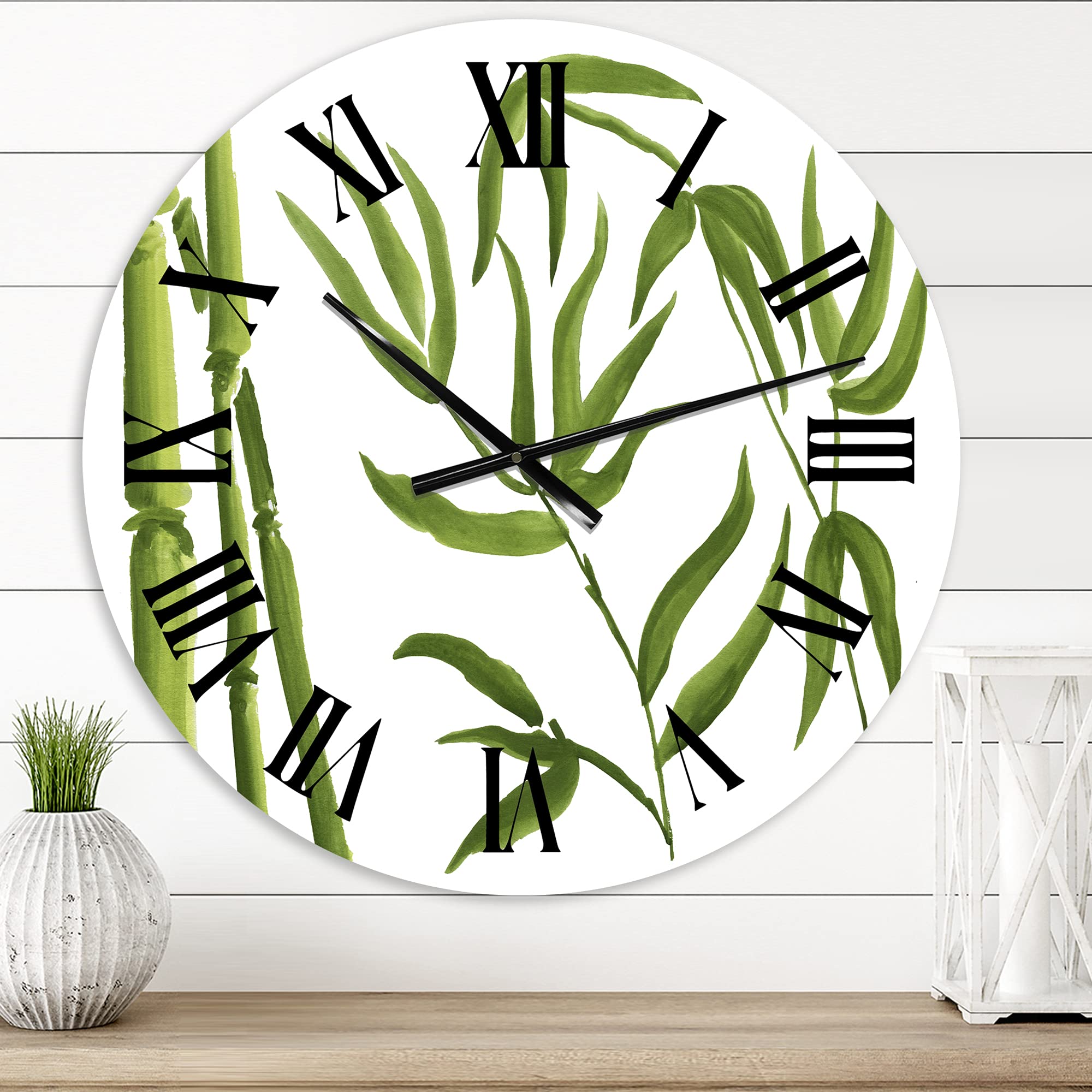 DesignQ Tropical Wall Clock 'Bamboo Branches in The Forest IV' - Large Floral Botanical Wall Clock for Kitchen, Living Room, Bedroom Decor - Perfect for Home, Office & Tropical Theme Interior Design