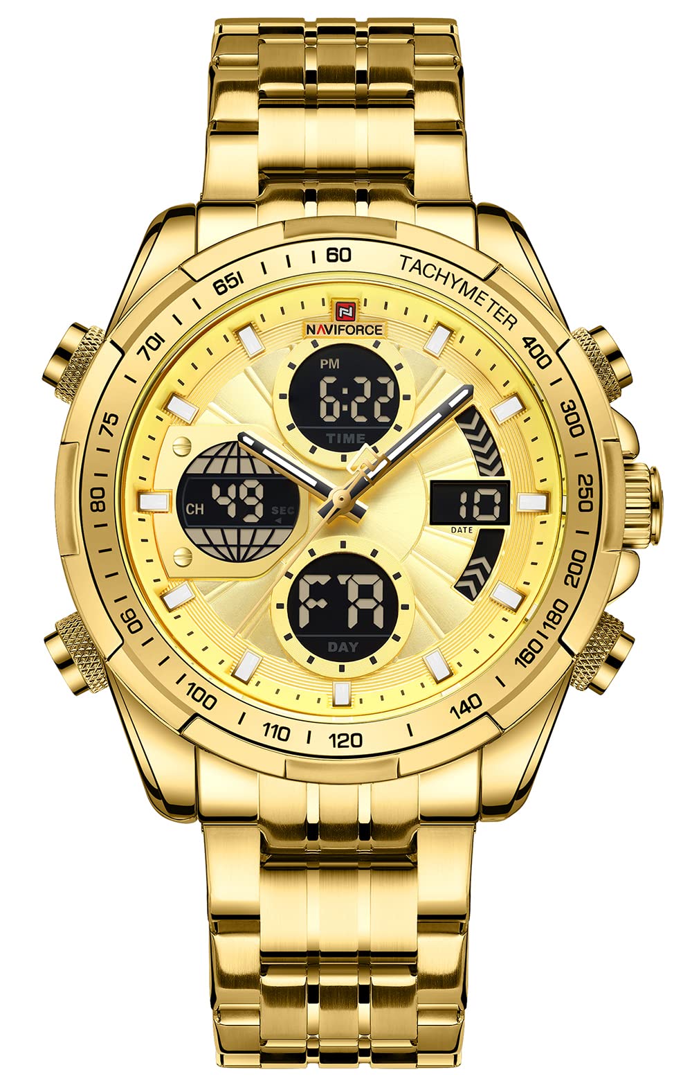 NAVIFORCE Men's Stainless Steel Waterproof Watch - Digital Analog Chronograph for Business & Military Use