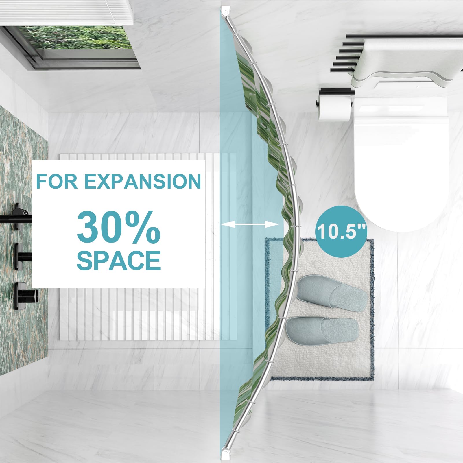 43-72 Inch Adjustable Curved Shower Curtain Rod - Rustproof Aluminum Bathroom Shower Rod for Bathtub & Stall - Chrome Finish Round Shower Bar | Perfect for Small Bathrooms & Space-Saving Solutions