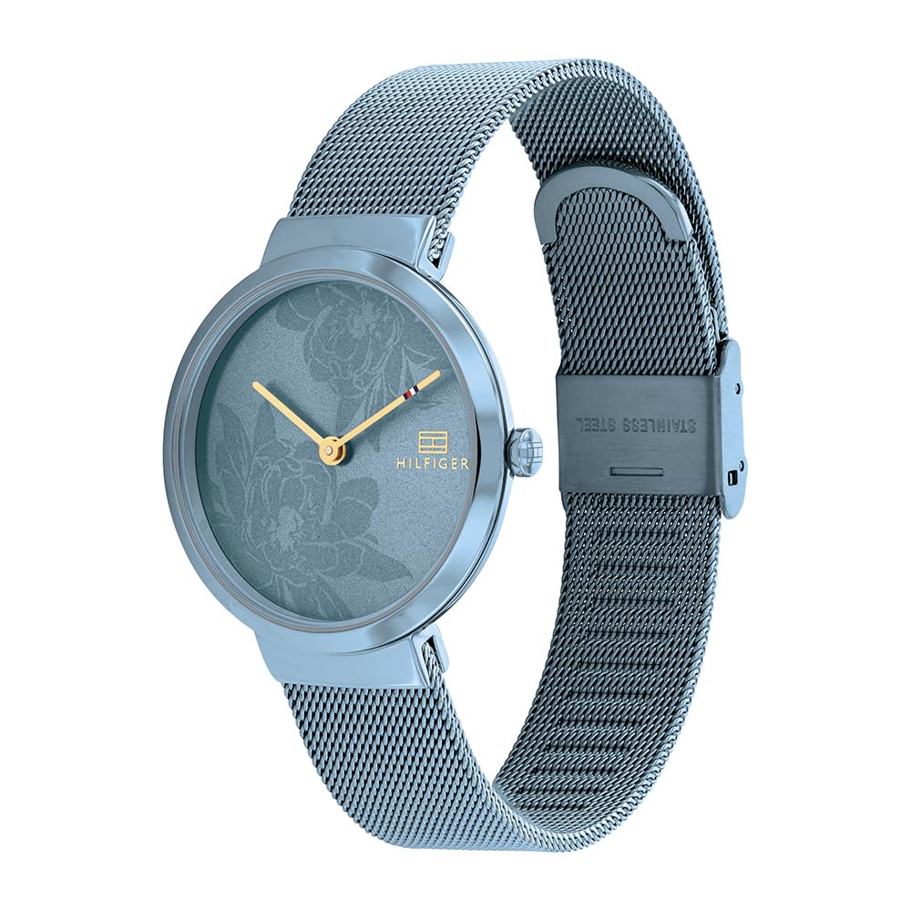 Tommy Hilfiger Women's Blue Stainless Steel Mesh Bracelet Analog Quartz Watch 1782470 | Elegant & Stylish for Work, Parties & Everyday Wear