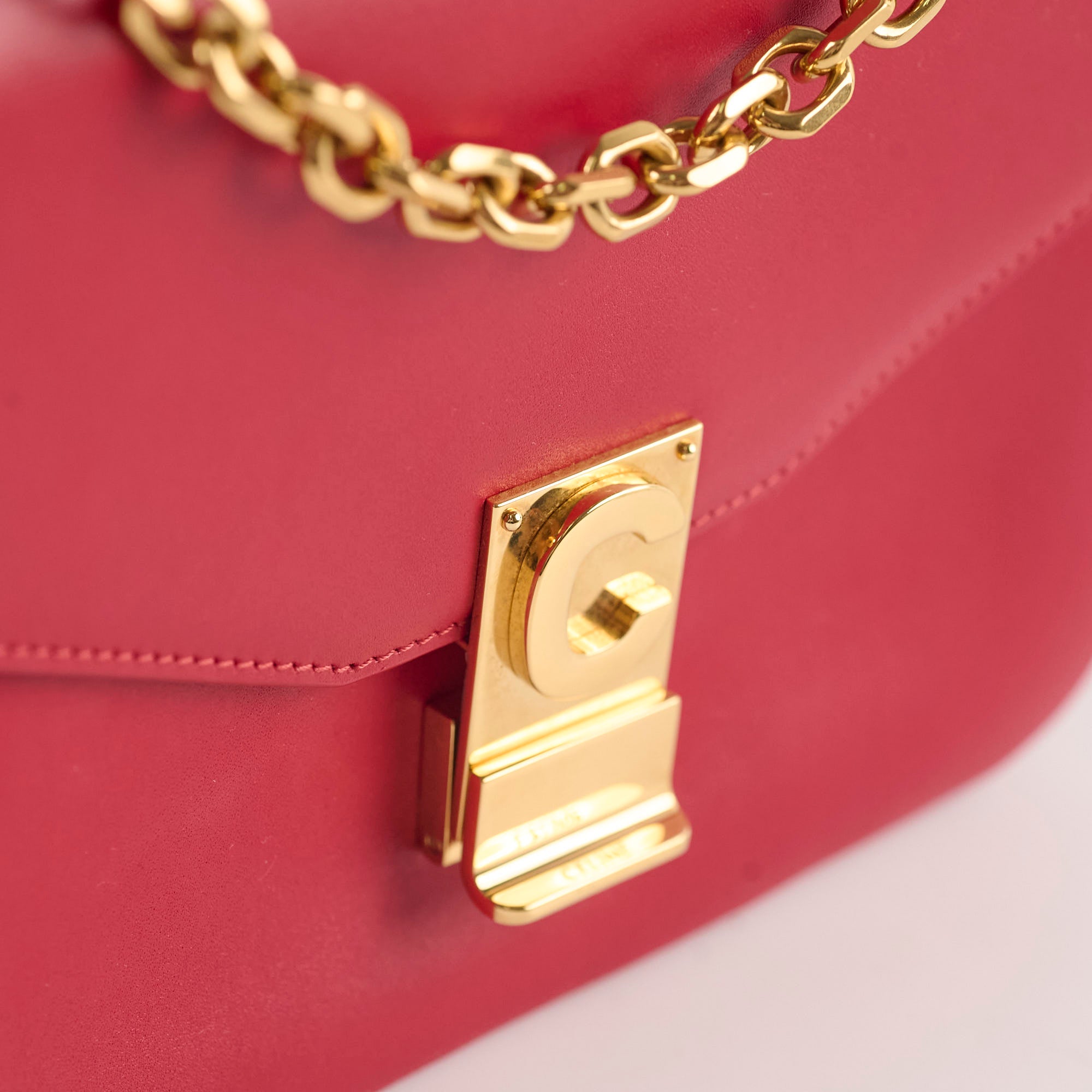 Celine Red C Logo Bag Smooth Calfskin Leather Handbag for Women - Luxury Designer Shoulder Bag for Work, Party & Everyday Use