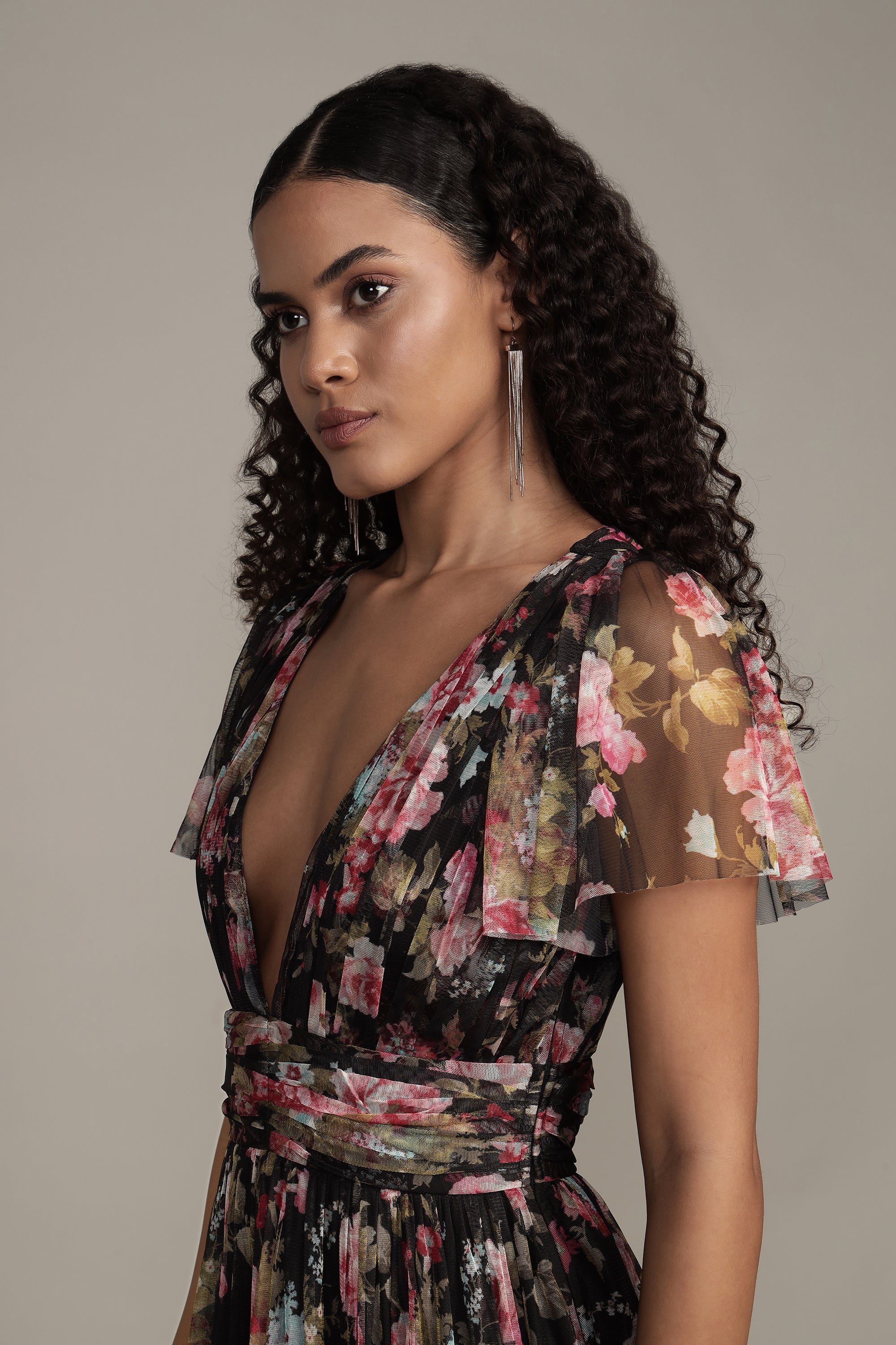 Madison Black Floral Tulle Midi Dress for Women - Elegant A-Line Party Dress for Weddings, Cocktail Parties & Special Occasions