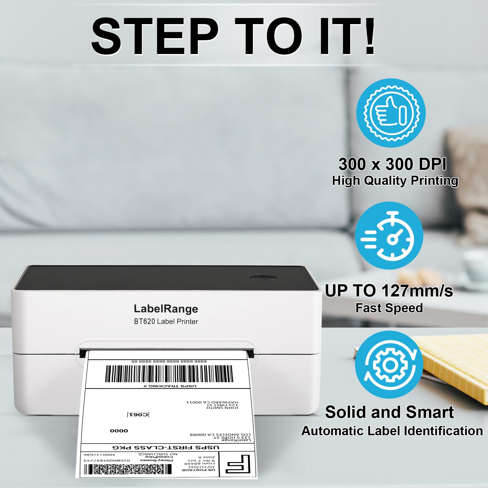 4x6 Thermal Shipping Label Printer - 300 DPI Bluetooth & USB Label Maker for Ecommerce | Compatible with USPS, Pirate Ship, Shippo, Amazon, eBay, Shopify | Works with iOS, Android, Windows | Perfect for Small Business Shipping & Online Store Fulfillment