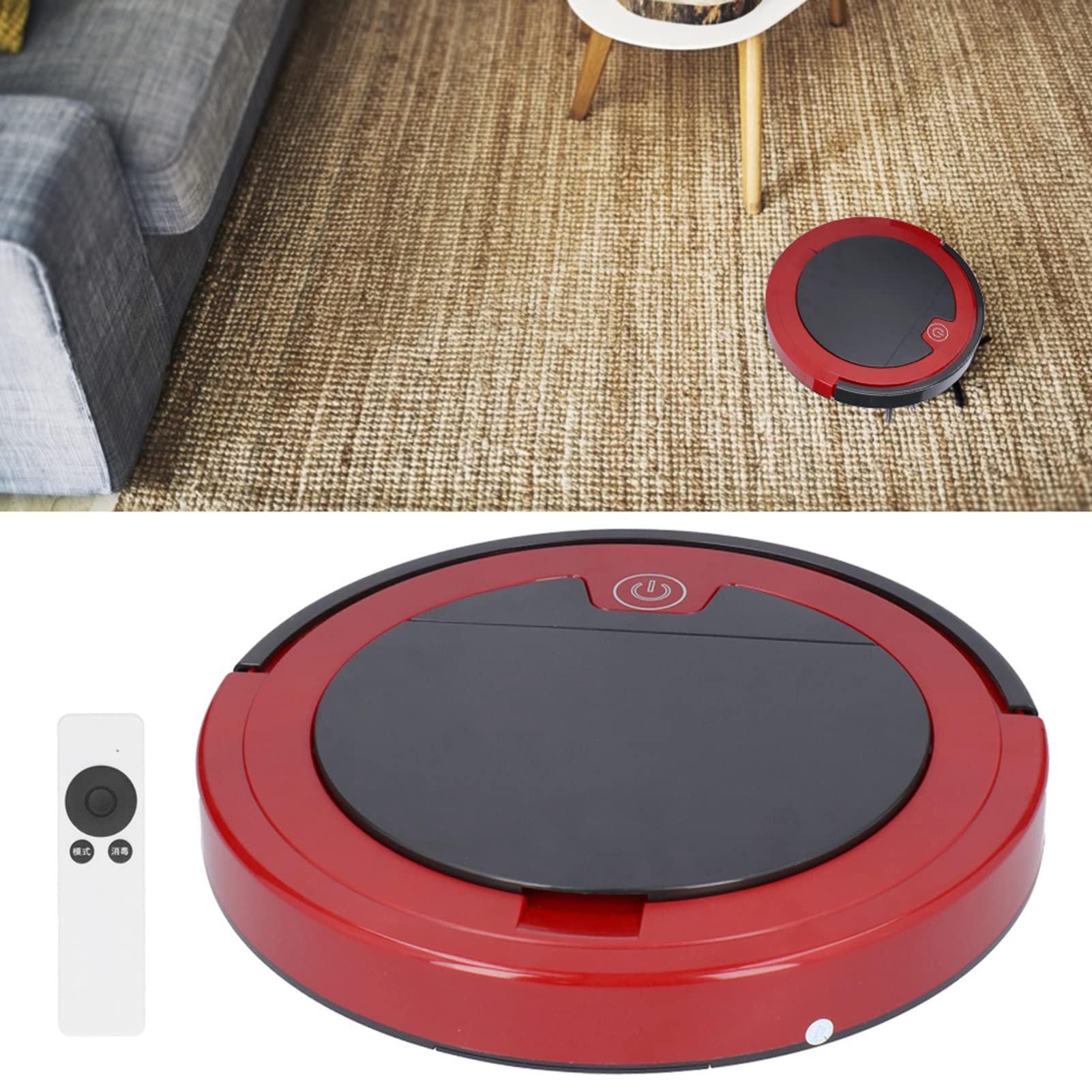 Mumisuto Robot Vacuum Cleaner 2800Pa with Remote Control - 2000mAh USB Rechargeable, Smart Dust Sweeping for Hardwood Floors & Carpets - Compact (12x11.8x1.6in) Red - Perfect for Pet Hair, Daily Home Cleaning & Office Use
