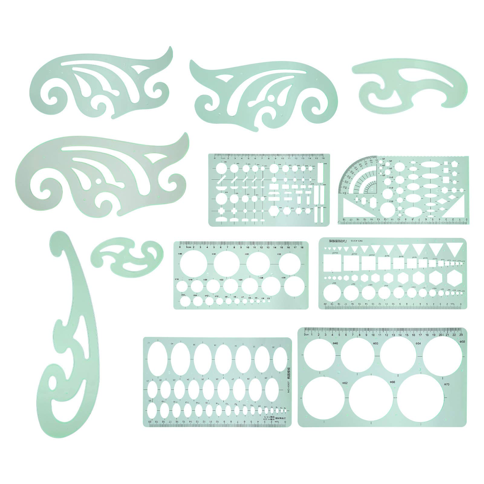 12-Piece Multifunctional Geometric Drawing Template Set - Drafting Ruler, Measuring Stencil & Design Tool for Architects, Engineers, Students | Perfect for School Projects, Office Work & DIY Crafts
