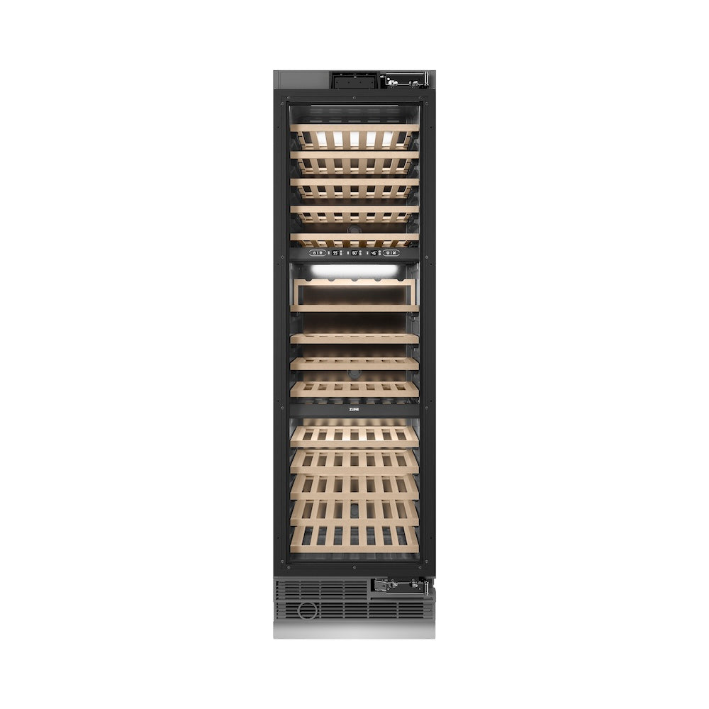 ZLINE Autograph Edition 24 Inch 12.4 Cu Ft Triple Zone 100 Bottle Panel Ready Column Wine Cooler with Champagne Bronze Accents - Perfect for Home Bars, Wine Cellars, and Entertaining Spaces (RBCWVZ 24 CB)