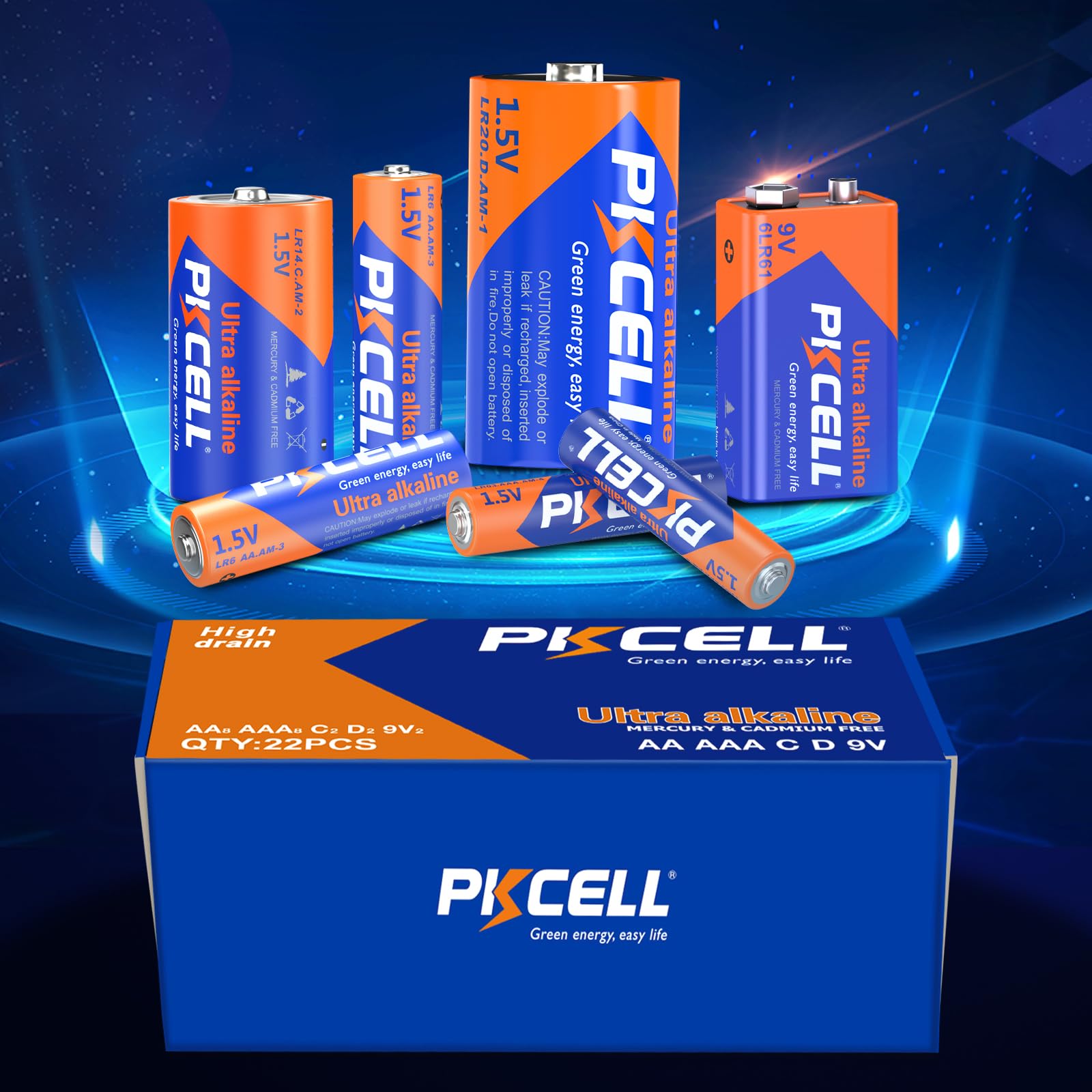 PKCELL 52-Pack Alkaline Batteries Variety Pack - 16 AA, 24 AAA, 4 C, 4 D & 4 9V Batteries for Household Electronics - Perfect for Remote Controls, Toys, Flashlights, Clocks and Emergency Devices