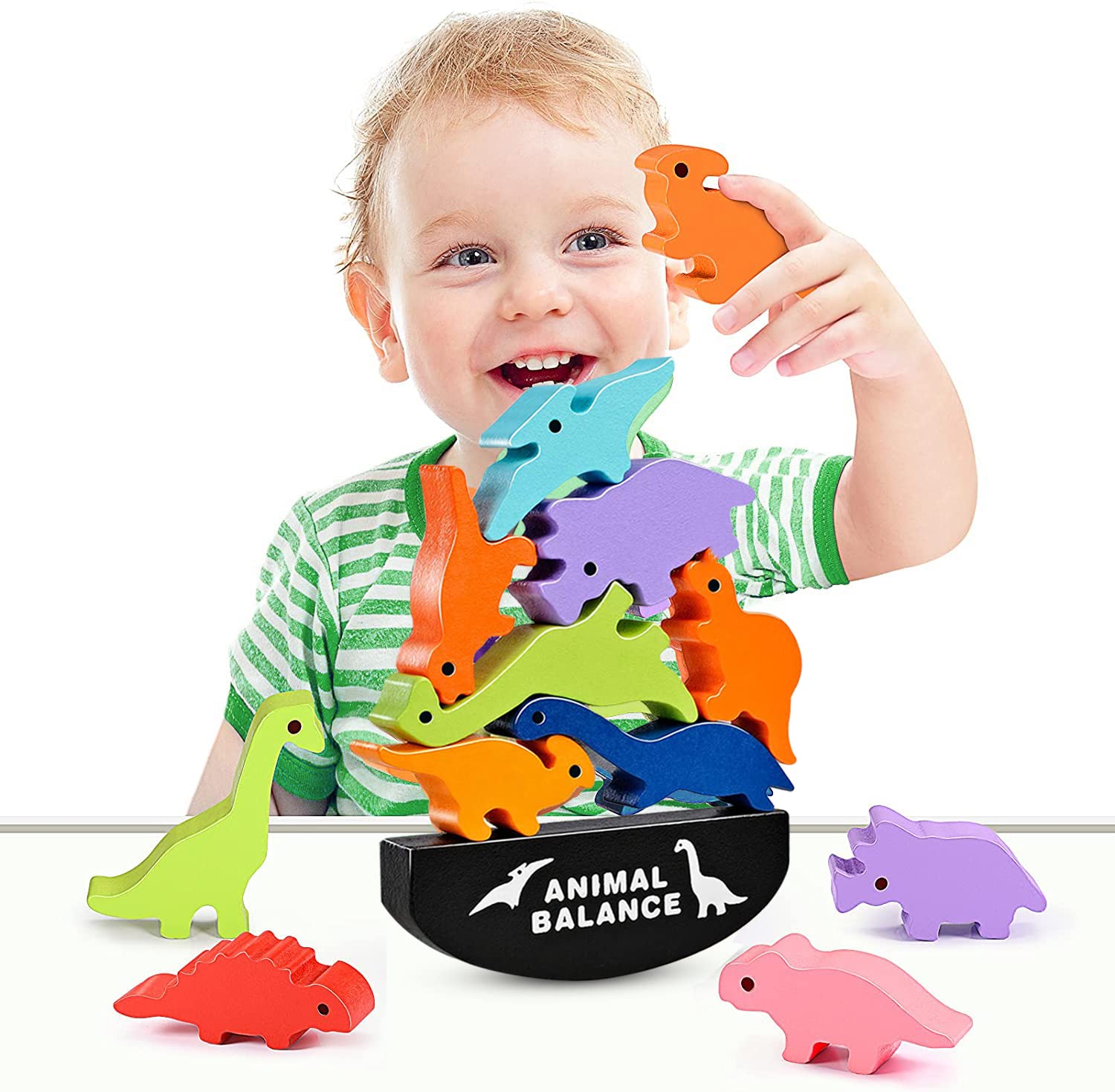 Dinosaur Stacking Toys for Kids Ages 3-5 | Wooden Building Blocks for Boys & Girls 4-8 Years | Montessori Educational STEM Toys for Toddlers 2-5 | Perfect Birthday Gift for Preschool Learning & Creative Play
