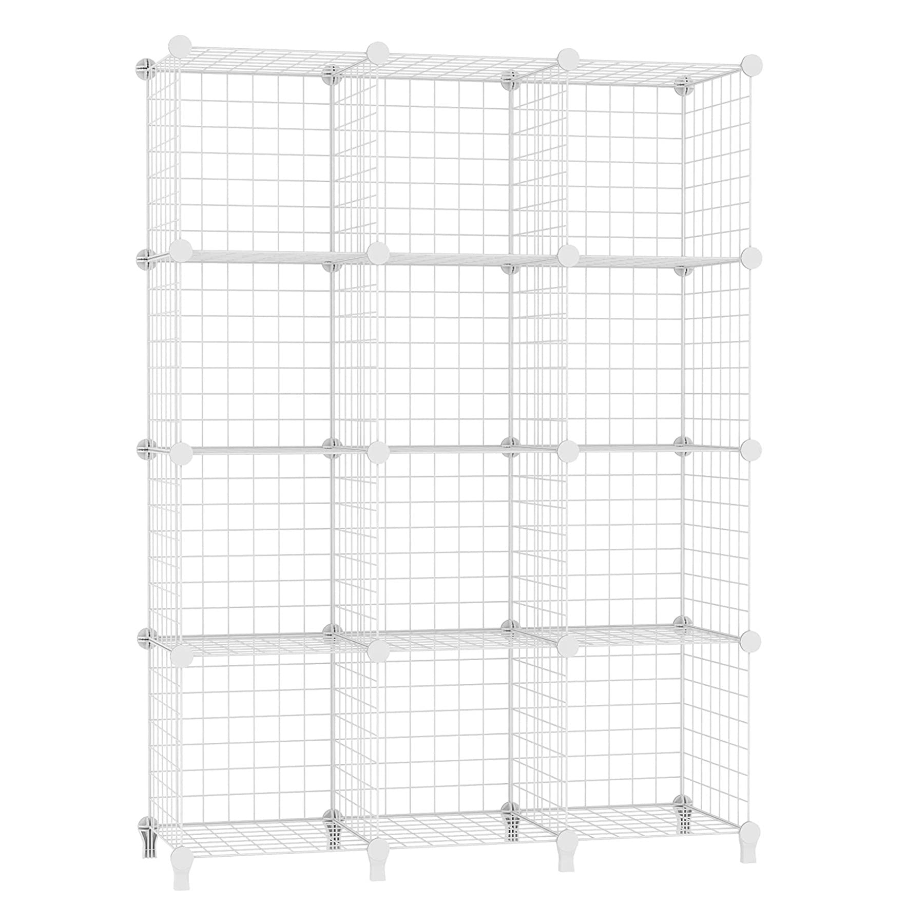 AWTATOS 12-Cube Wire Storage Organizer - Metal Cube Shelves for Closet, Bedroom & Office Organization - Portable Bookshelf for Clothes, Toys & Home Decor (White) | Perfect for Small Spaces, Dorm Rooms & Closet Storage Solutions