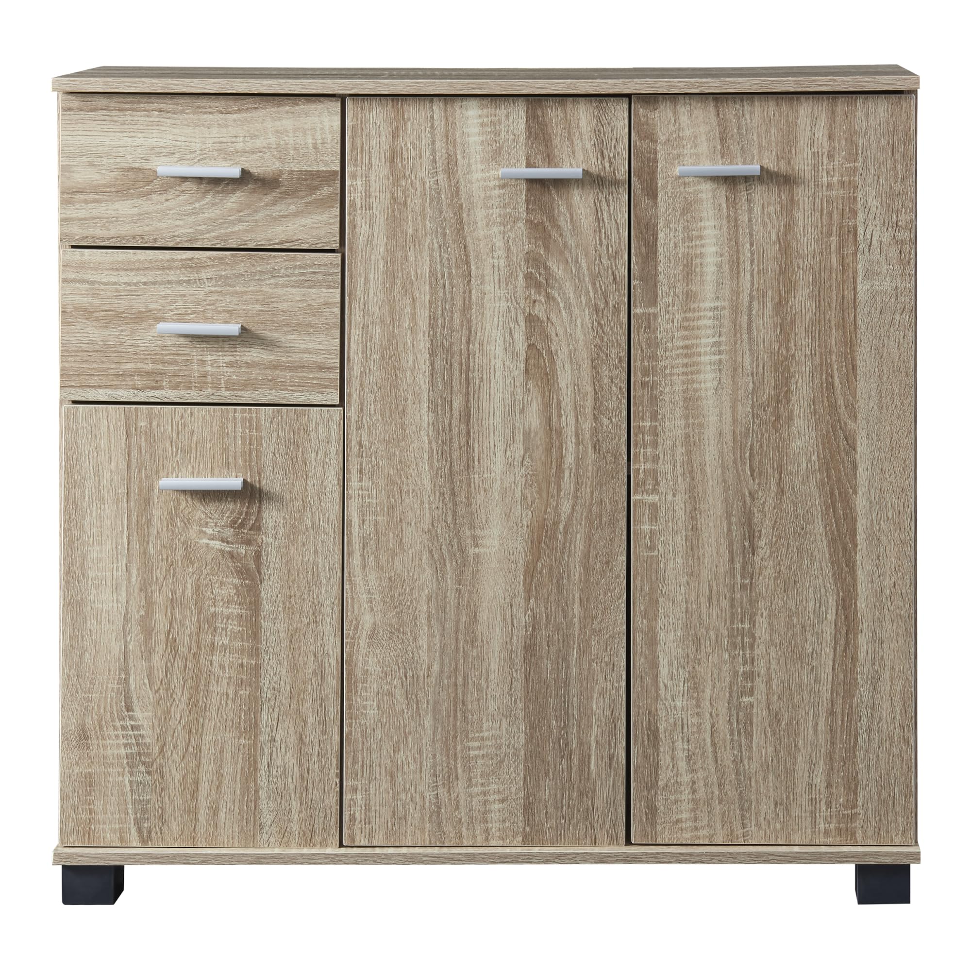 Narrow Wardrobe with 2 Drawers & Doors - 76x80x28cm Sonoma Oak Cabinet for Shoes & Storage