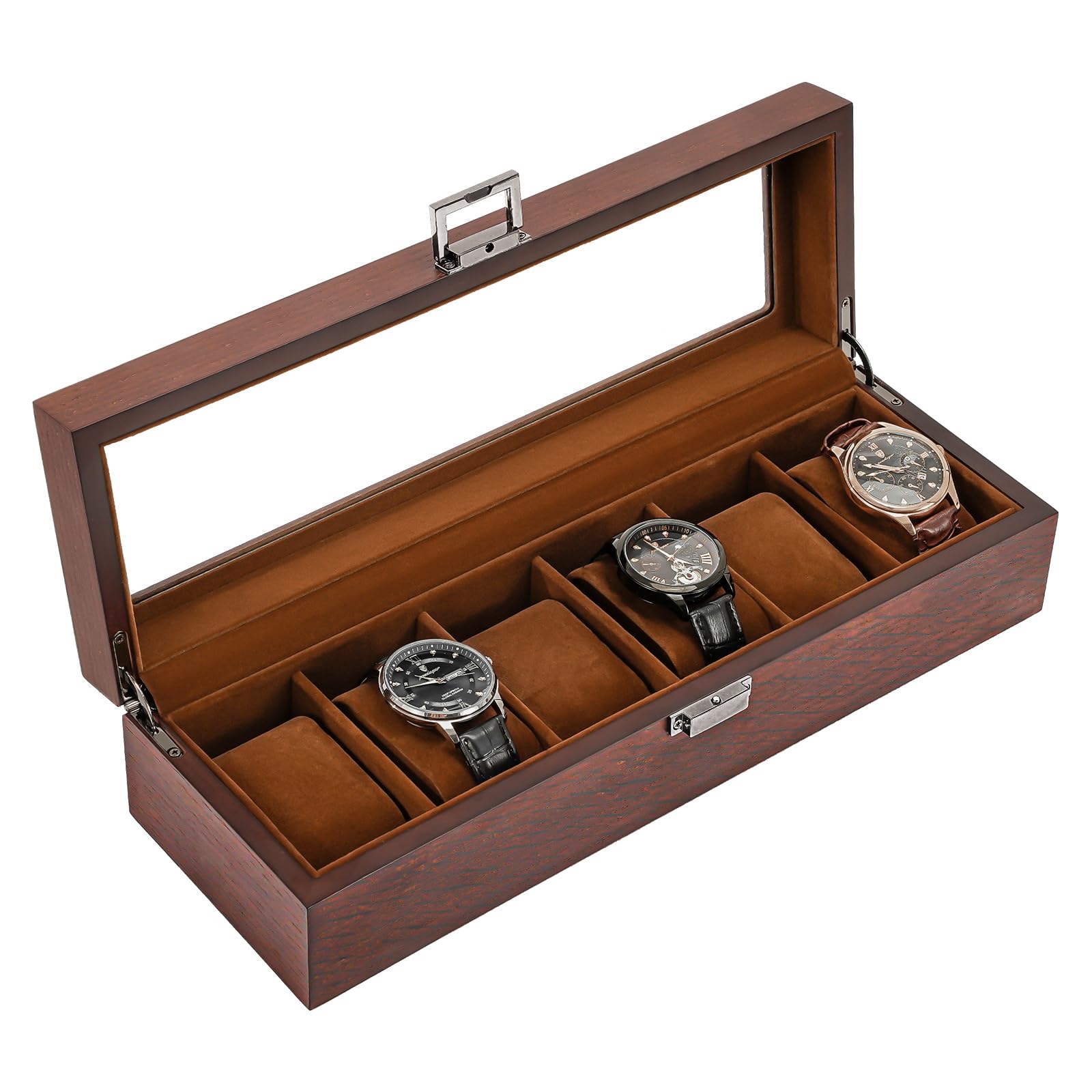 ProCase 6-Slot Wooden Watch Box for Men - Premium Watch Display Case & Organizer with Glass Lid - Espresso Finish - Perfect for Watch Storage, Collection Display & Gift Giving