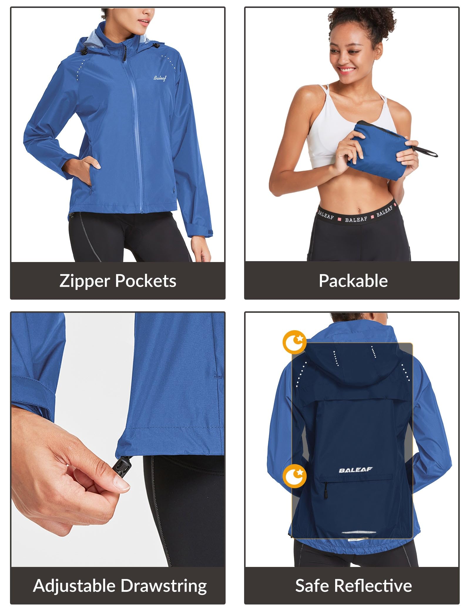 BALEAF Women's Waterproof Windbreaker Jacket - Lightweight Raincoat with Hood for Running, Cycling & Outdoor Activities | Reflective & Packable Design for Hiking, Travel & Commuting