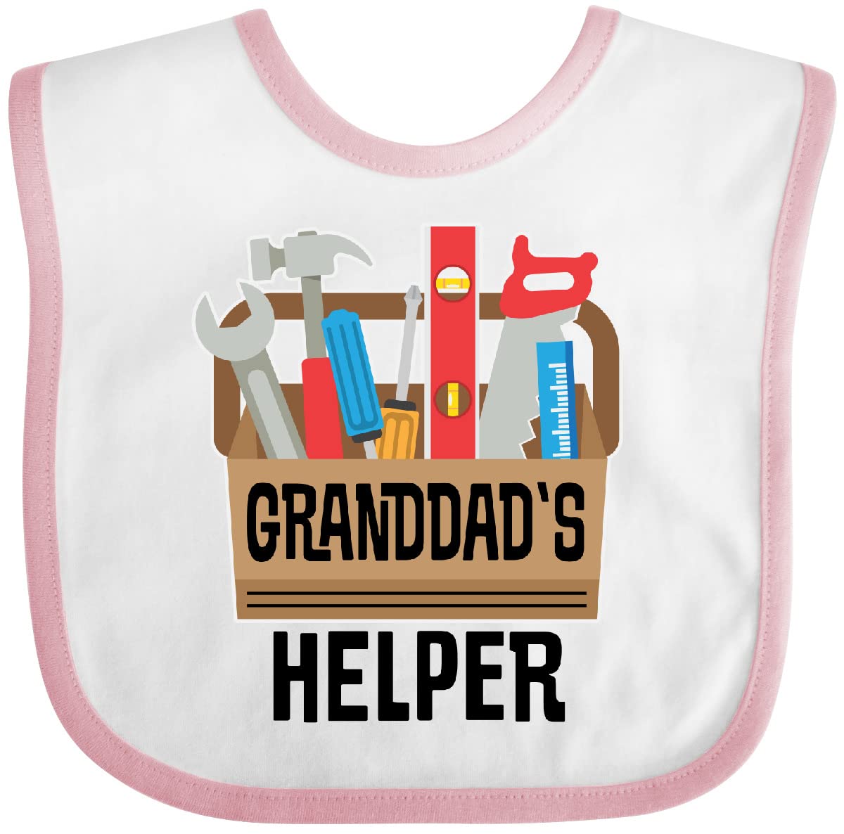 Inktastic Granddad's Helper Grandson Toolbox Baby Bib - Funny & Durable Feeding Bib for Toddlers, Perfect for DIY Projects, Father's Day Gifts & Playtime Mess Protection