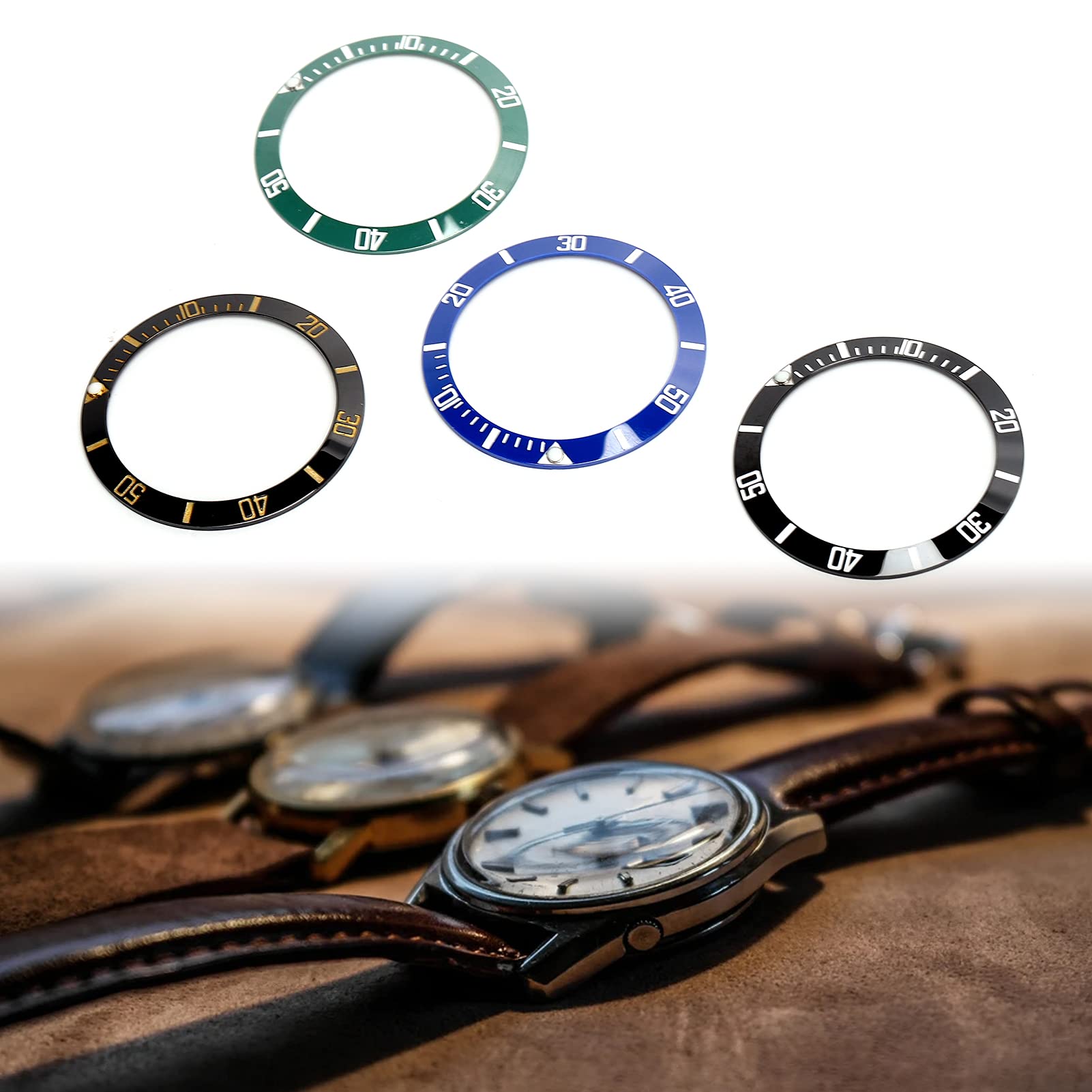 4PCS Ceramic Watch Bezel Insert Ring Replacement - High Quality Watch Bezel Upgrade for Rolex, Seiko & Dive Watches - Perfect for Watch Repair, Customization & Bezel Replacement (Diving, Sports & Everyday Use)