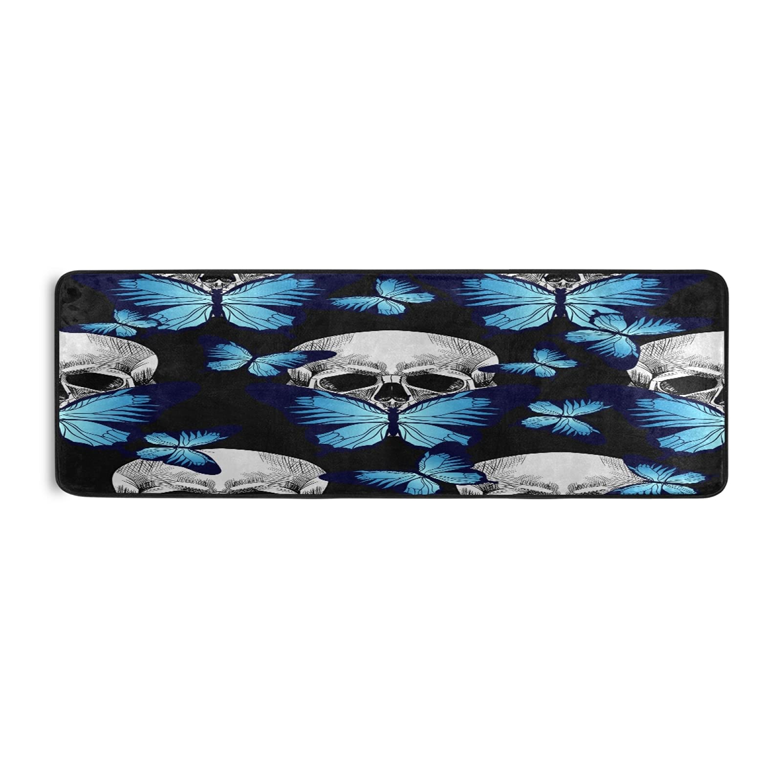 STAYTOP Blue Butterfly & Skull Runner Rug 72x24 Inch - Non-Slip Anti-Fatigue Kitchen Floor Mat for Bedroom, Living Room, Bathroom, Hallway & Entryway - Perfect for Home Decor, Yoga Space & Cozy Reading Nook