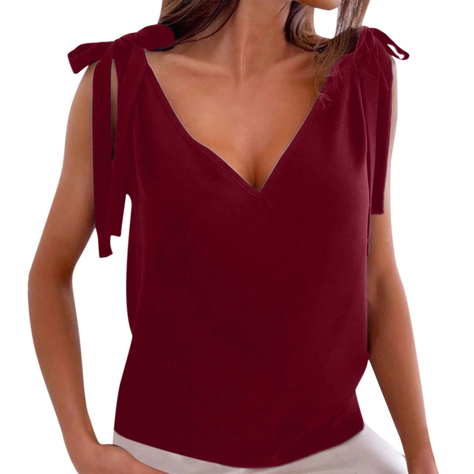 Women's Sleeveless V-Neck Tank Tops - Summer Casual Basic Solid Color Camis Tee Shirts - Cute White Tops for Women - Perfect for Beach, Gym, and Everyday Wear