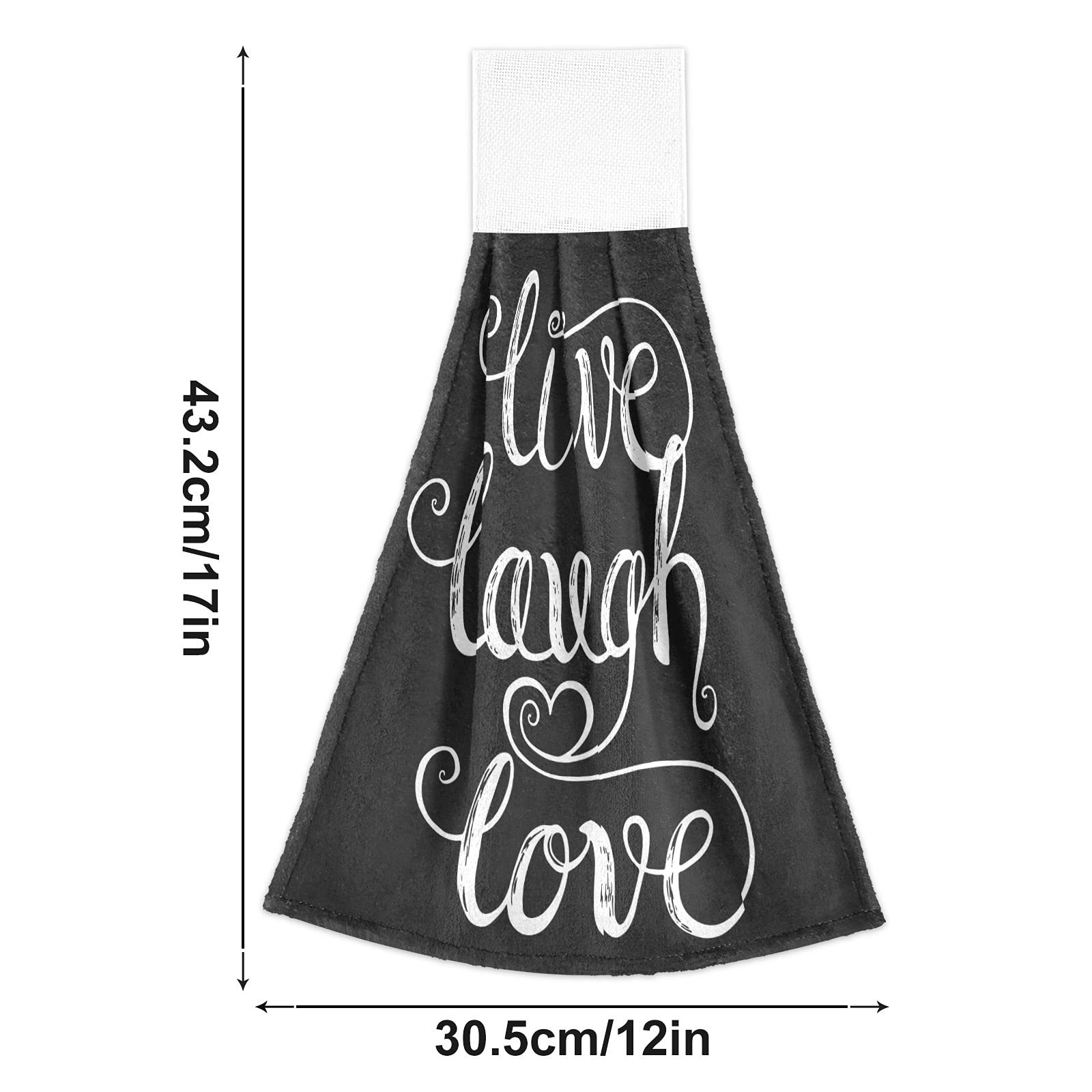 Black Heart Kitchen Hand Towels - 2 Pack Absorbent Hanging Towels with Loops for Bathroom & Kitchen Decor | Live Laugh Love Design | Perfect for Farmhouse, RV, and Home Use