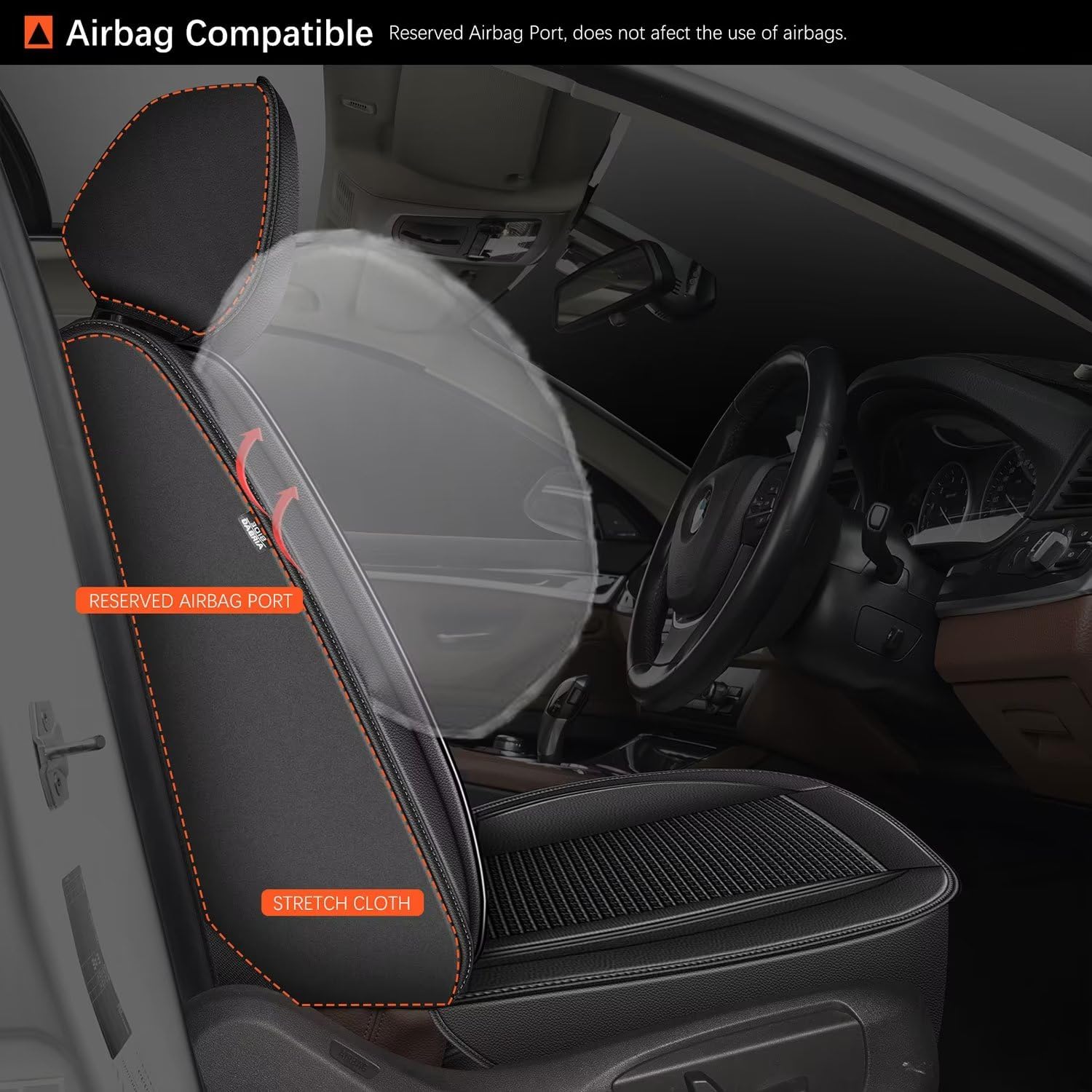 Premium Leather & Ice Silk Car Seat Covers for Volkswagen Jetta 2008-2025 - Waterproof, Breathable Front Seat Protectors (2-Piece Set, Black) | Perfect for Daily Commuting, Road Trips & Car Interior Protection