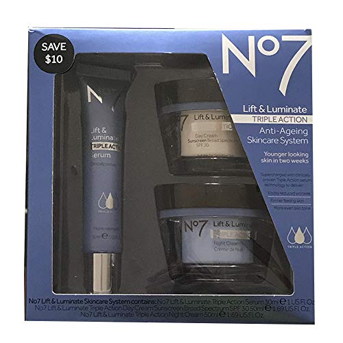 No7 Lift & Luminate Triple Action Skincare System - Anti-Aging Face Cream for Wrinkles & Dark Spots | Day & Night Moisturizer for Glowing Skin | Perfect for Daily Skincare Routine & Special Occasion Prep