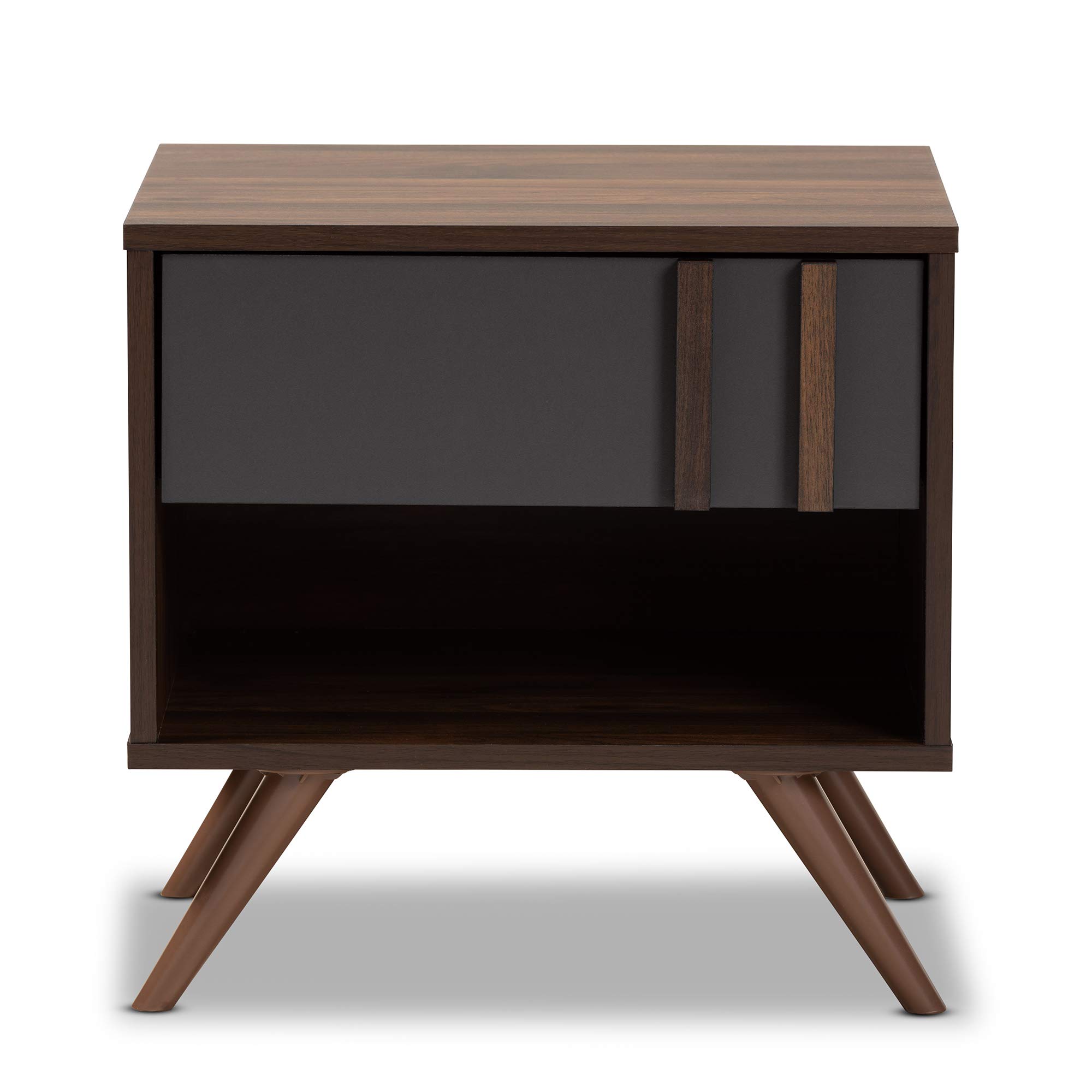 Baxton Studio Modern Nightstand with Drawer - Grey/Walnut Finish Bedside Table for Bedroom Furniture & Home Decor