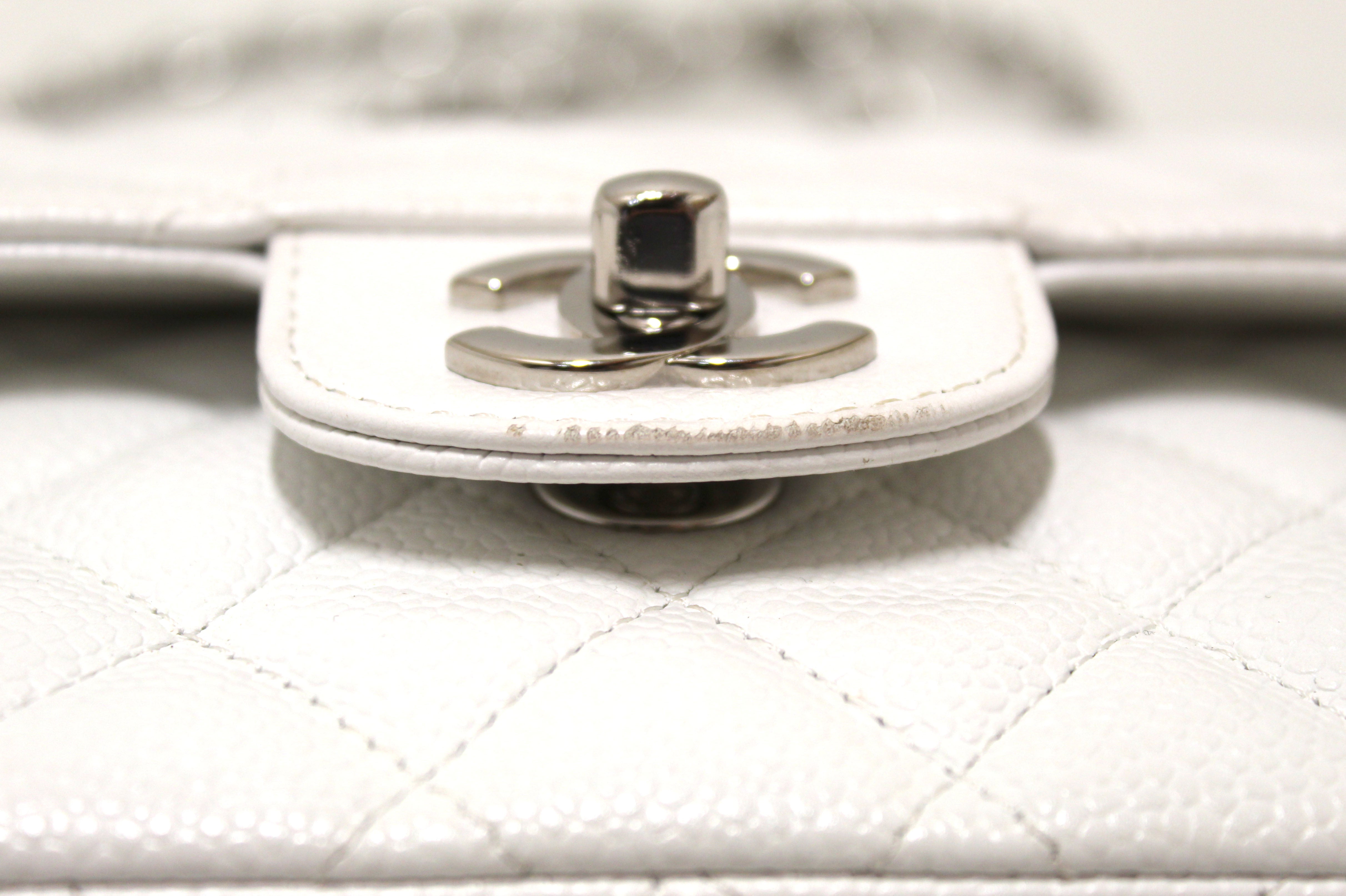 Authentic Chanel White Caviar Leather Medium Classic Flap Bag with Gold Chain - Luxury Designer Handbag for Women, Perfect for Parties, Weddings & Special Occasions