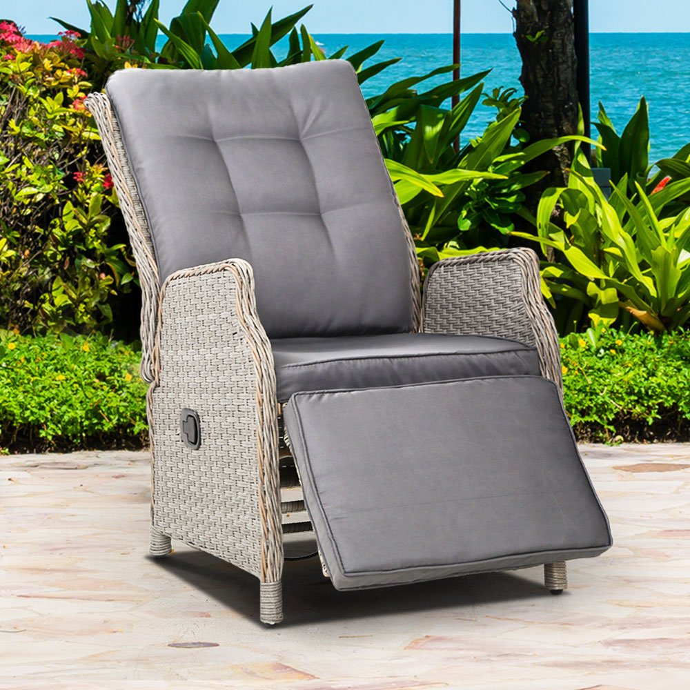 Elara Outdoor Recliner Patio Chair - Grey - Adjustable Lounge Chair for Backyard, Poolside & Garden Relaxation - Weather-Resistant & Comfortable