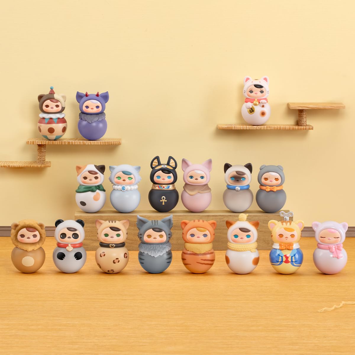 POP MART PUCKY Roly-Poly Kitty Series Anime Action Figures - Complete Set of 12 Collectible Artificial Toys for Display & Gift Giving | Perfect for Anime Fans, Office Desk Decor & Kawaii Collections