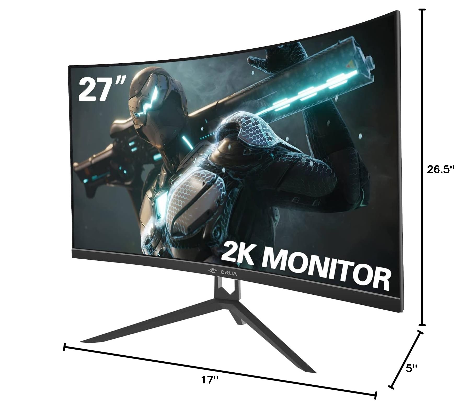 CRUA 27 Inch Curved Gaming Monitor - 1440P QHD, 144Hz/165Hz Refresh Rate, 99% sRGB, AMD FreeSync, VESA Mount (HDMI, DP) - Black | Perfect for Esports, Streaming & Home Office Setup