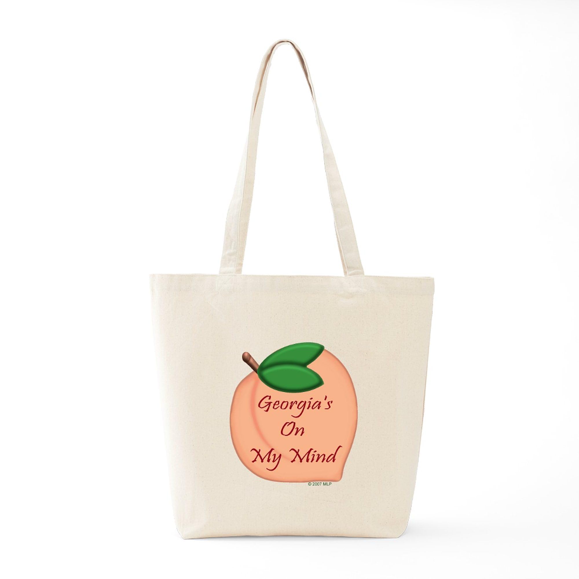 Georgia Peach Themed Natural Canvas Tote Bag - Reusable Eco-Friendly Shopping Bag for Groceries, Beach & Farmers Market