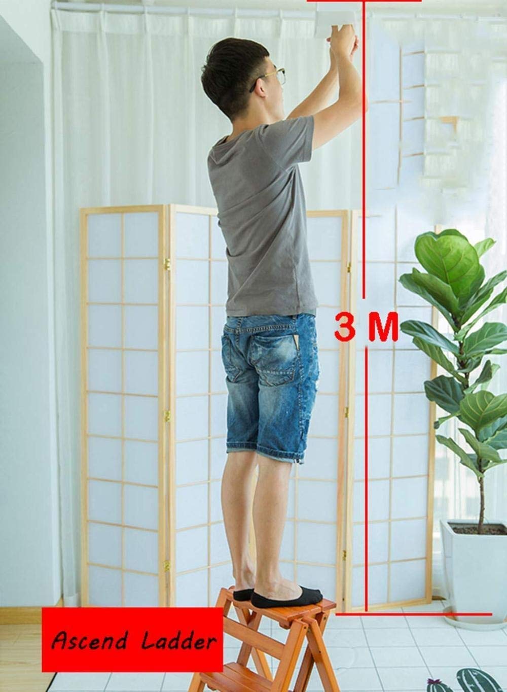 FADUNI 4-Tier Pine Wood Folding Step Stool for Home - Multi-Purpose Ladder Stool for Kitchen, Office, Library, Shoe Rack & Flower Stand - Compact Indoor Climbing Stool for Adults & Kids