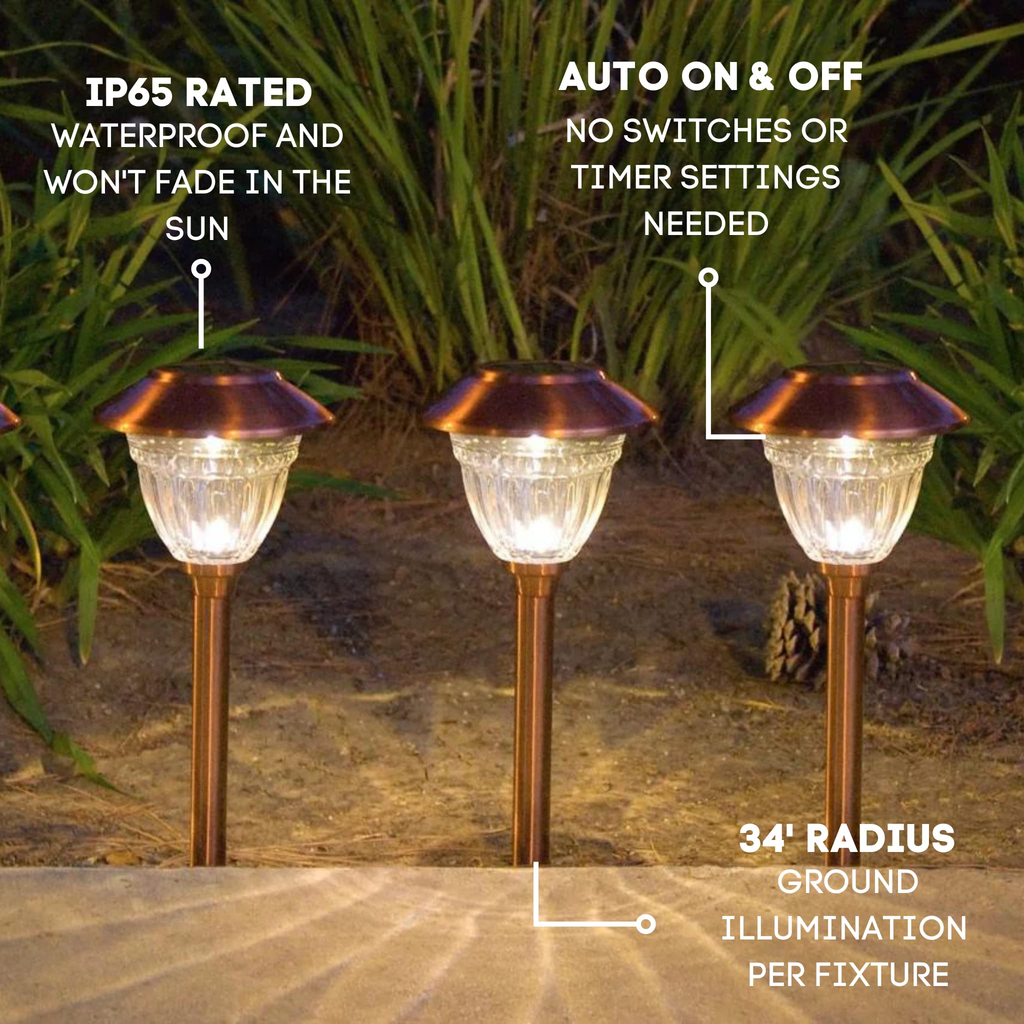 Energizer LED Solar Pathway Lights - 10 Pack Gunmetal Outdoor Solar Lights - IP65 Waterproof with Auto On/Off - Durable Patterned Glass & Metal Construction - Perfect for Garden, Walkway, and Driveway Lighting