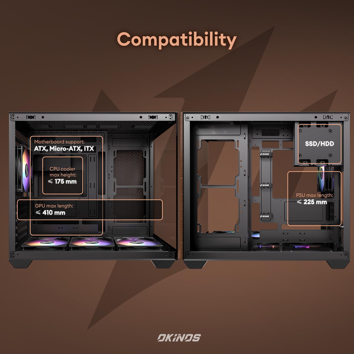 Premium Walnut Wood ATX Mid-Tower PC Case - 4 x 120mm ARGB PWM Fans Pre-Installed, USB Type-C Port, Tempered Glass Side Panel - Black Mirage 6 Gaming Computer Case for Home Office & Streaming Setup