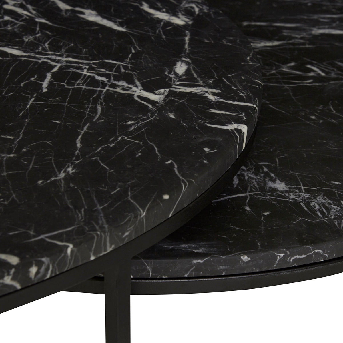Elle Round Marble Nest Coffee Table - Modern Living Room Centerpiece for Small Spaces, Home Decor Accent Table with Storage Shelf
