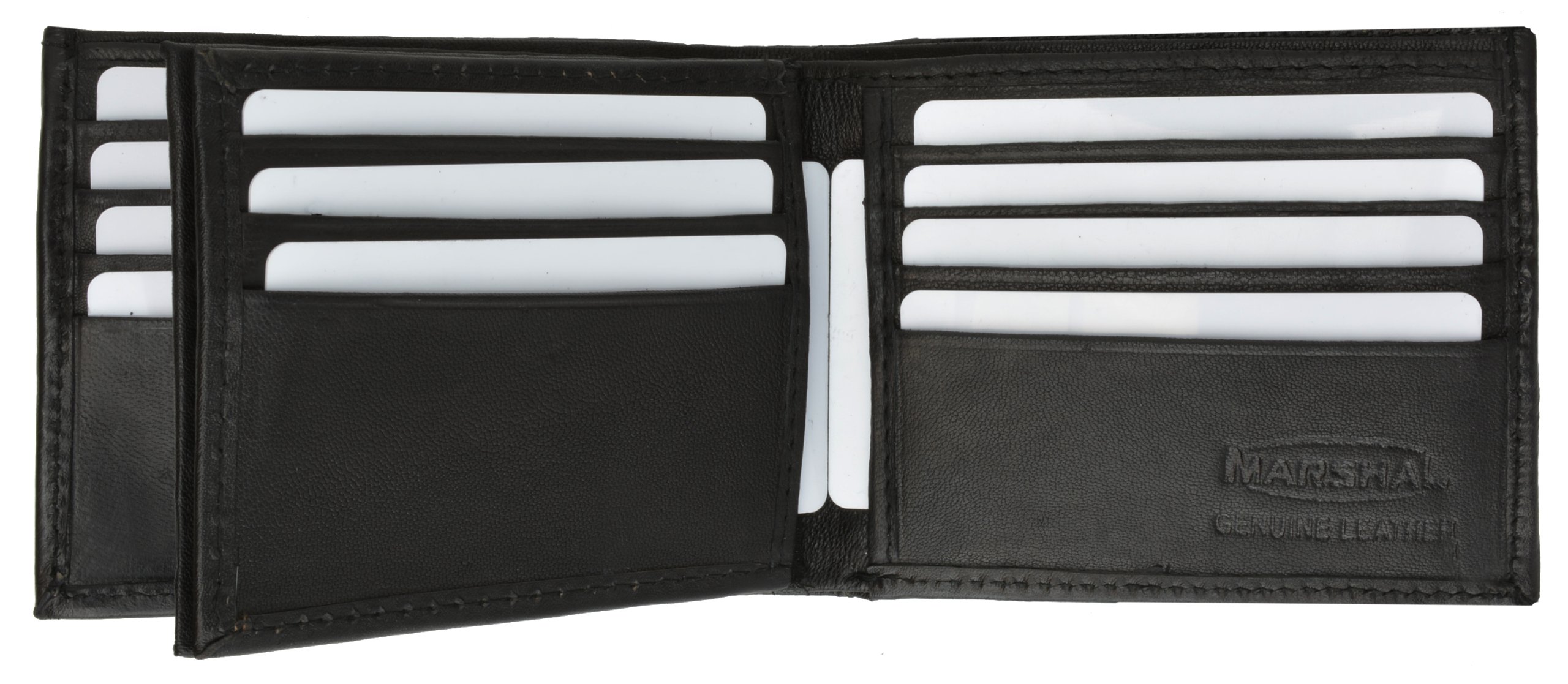 MARSHALL Men's Genuine Black Leather Bifold Wallet with Triple ID Window - Slim & Durable for Everyday Use, Business, Travel & Gifts