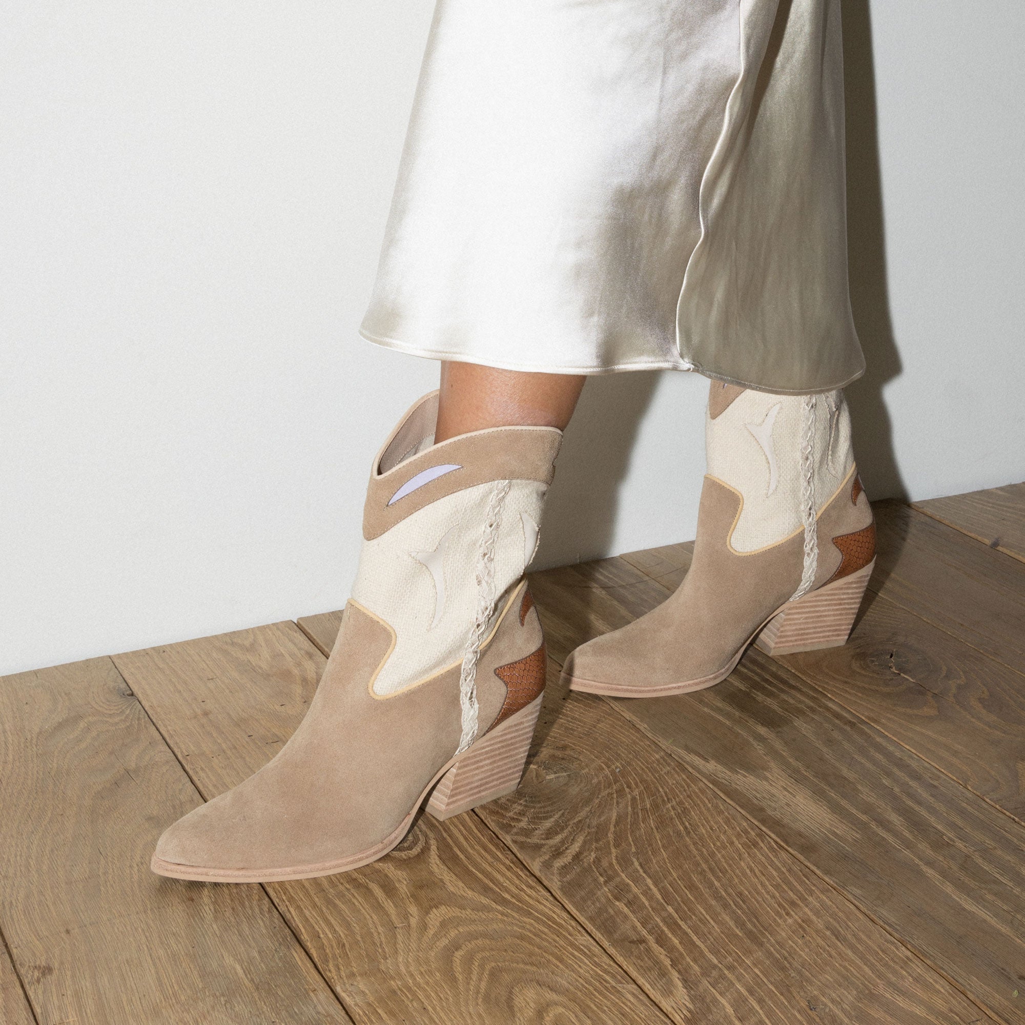 Loral Booties Taupe Multi Suede - Stylish & Comfortable Women's Ankle Boots for Fall & Winter | Perfect for Casual Outfits, Office Wear & Date Nights
