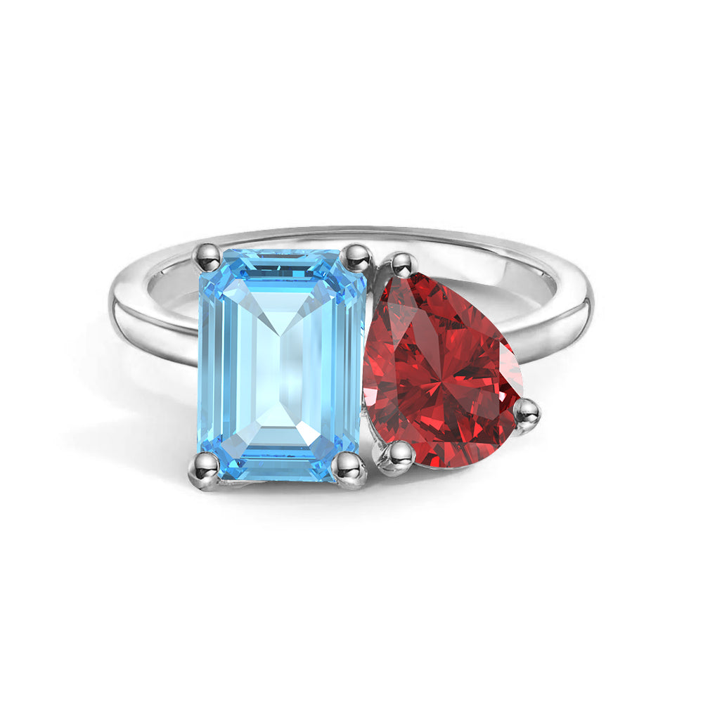 Personalized Toi et Moi Aquamarine Birthstone Ring for Women - Custom Anniversary, Engagement & Wedding Jewelry Gift - Perfect for Couples, Brides & Romantic Occasions