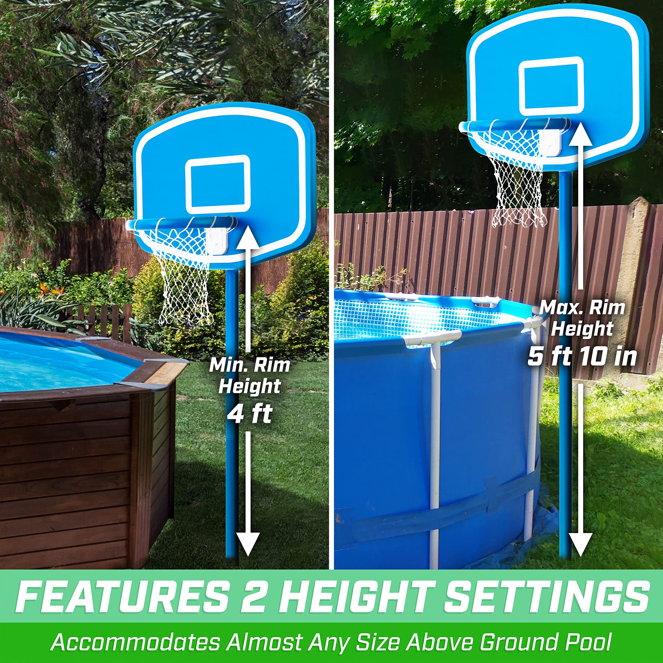 GoSports Splash Hoop Above Ground Pool Basketball Game Set - Includes 2 Inflatable Pool Basketballs & Air Pump - Perfect for Backyard Pool Parties, Summer Fun & Water Games