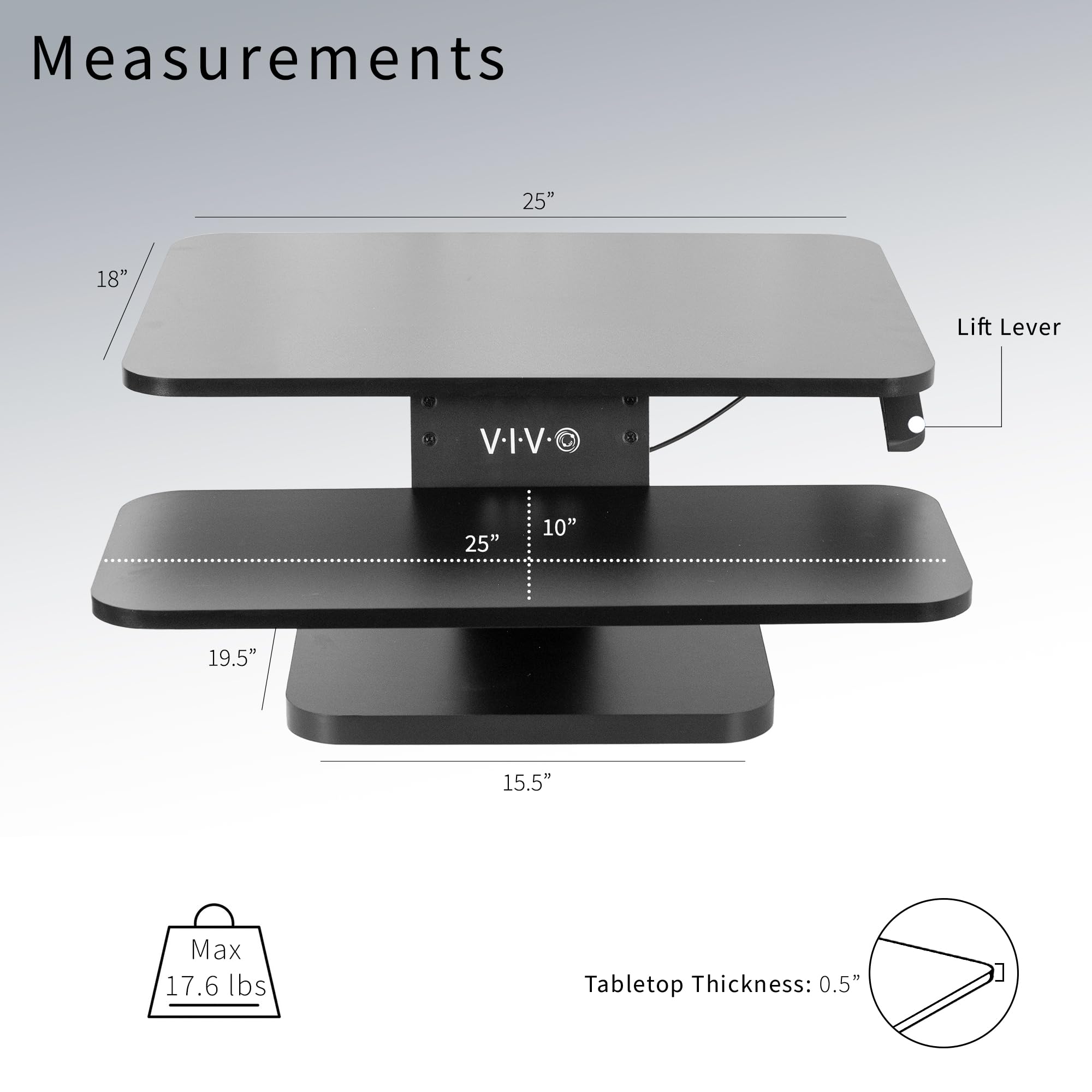 VIVO Black 25 inch Adjustable Standing Desk Converter | Compact Sit Stand Workstation for Monitor & Laptop | Home Office & Gaming Setup | Model DESK-V001G