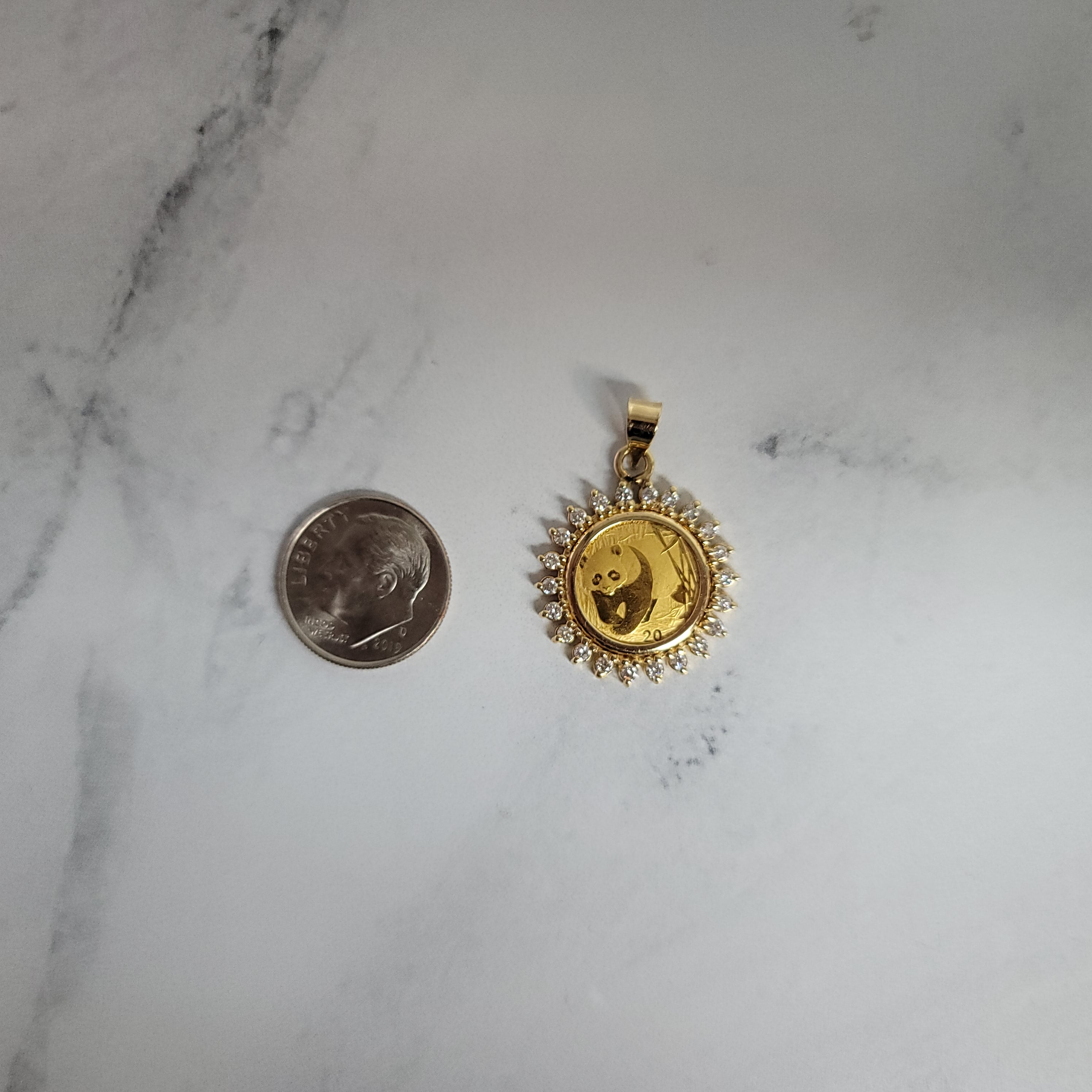 1/20OZ 14K Gold Panda Coin Pendant Necklace with Diamond Halo - Perfect for Anniversary Gifts, Birthday Presents & Special Occasions