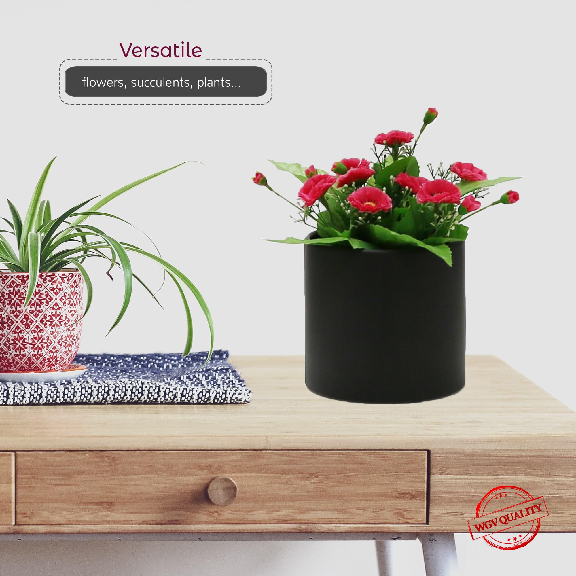 WGVI Matte Black Ceramic Cylinder Vase - 3.75