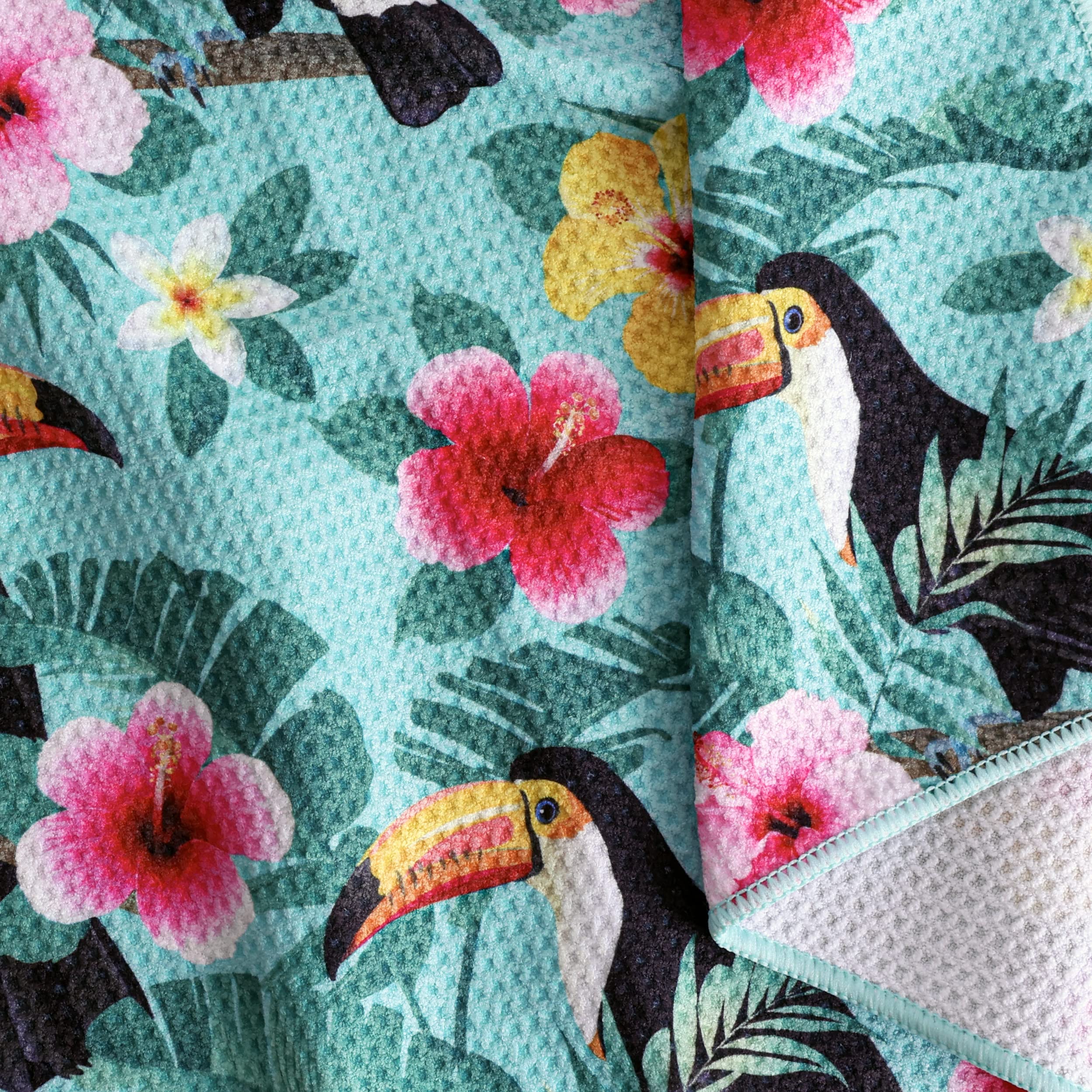 Premium Golf Towel Set of 2 - Microfiber Waffle & Ball Towels for Men & Women - Durable Golf Accessories for Golf Bags - Tropical Toucan Bird Design - Perfect Golf Gifts for Players - Ideal for Course Play, Practice & Club Cleaning