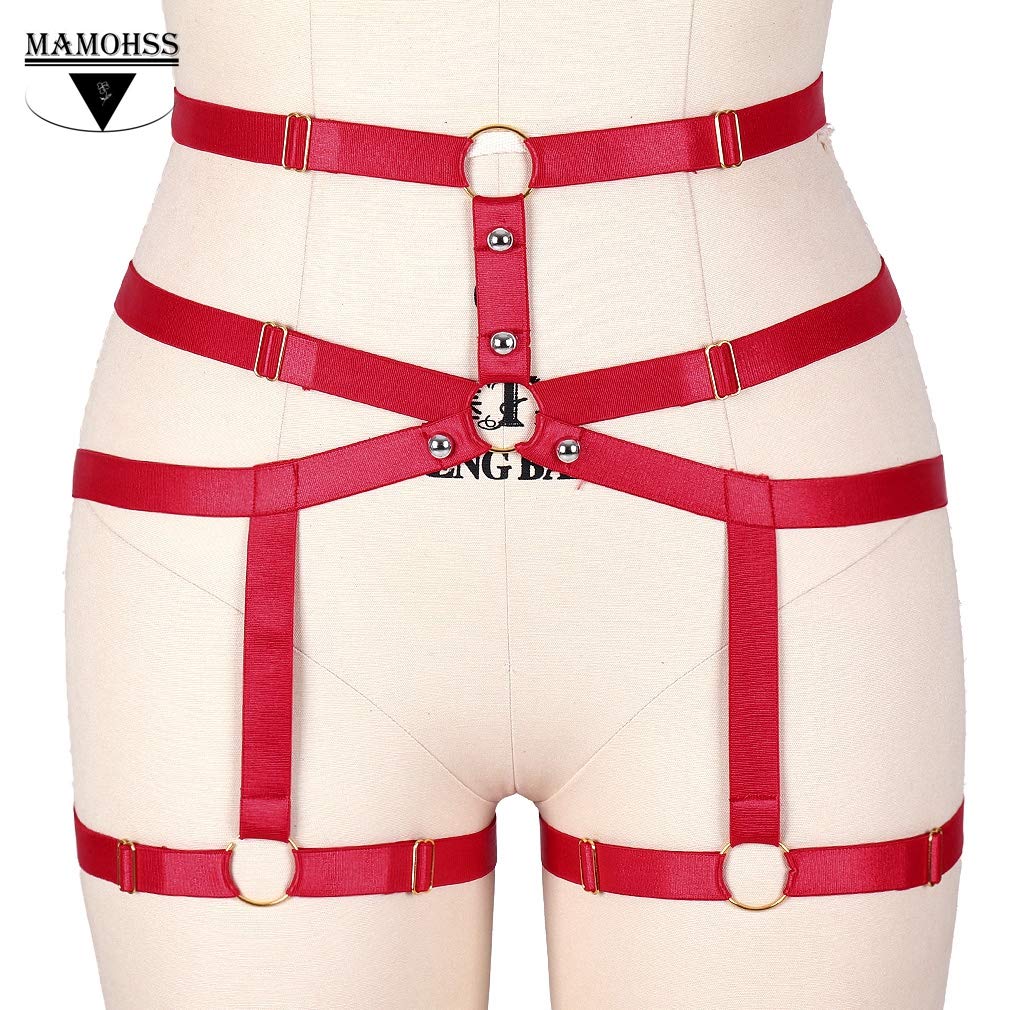 MAMOHSS Women's Adjustable Elastic Garter Belt - High Waist Stocking Suspender with Hollow Out Design - Punk Gothic Style for Lingerie, Cosplay & Nightwear