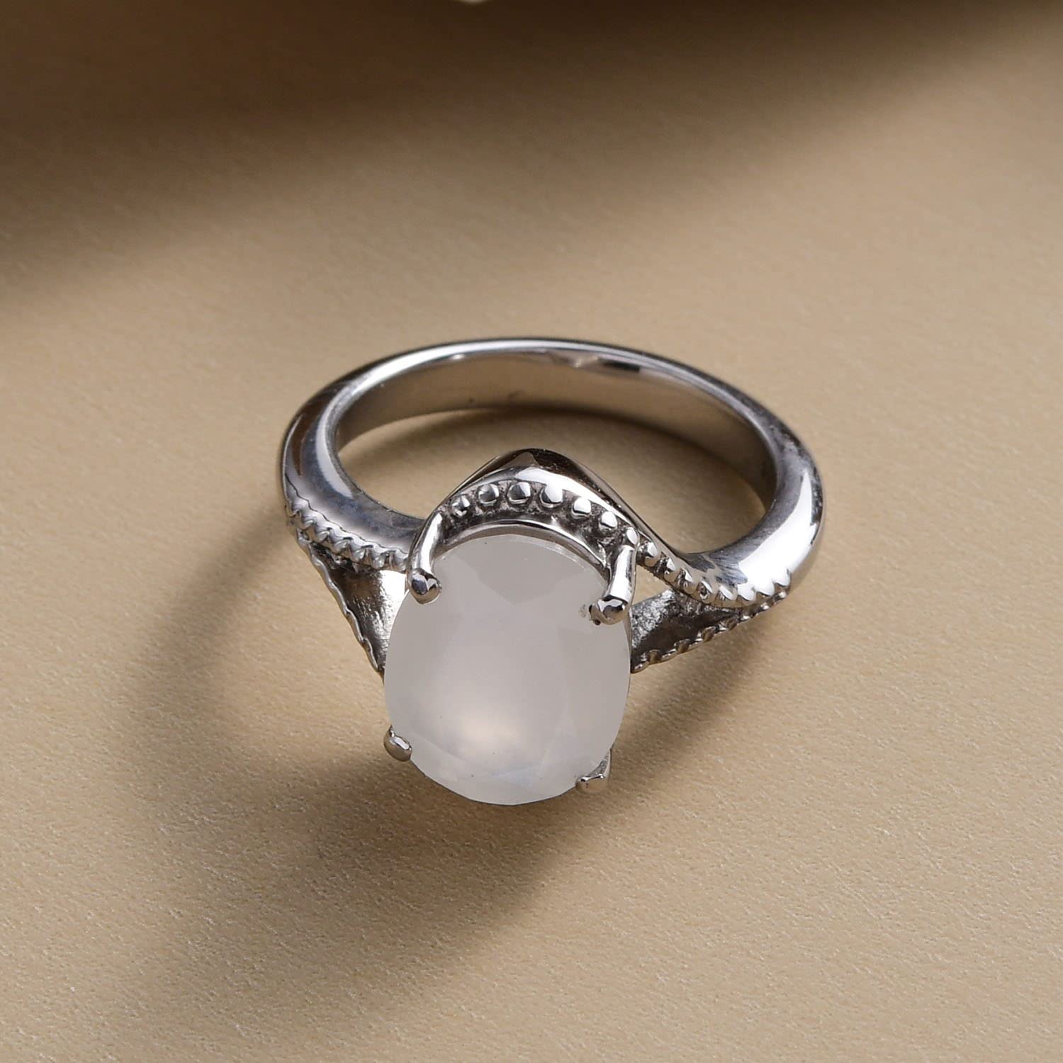 Shop LC White Moonstone Ring for Women - Stainless Steel 2.5 Ct - Elegant Birthstone Jewelry Gift for Her - Perfect for Birthday, Anniversary & Everyday Wear