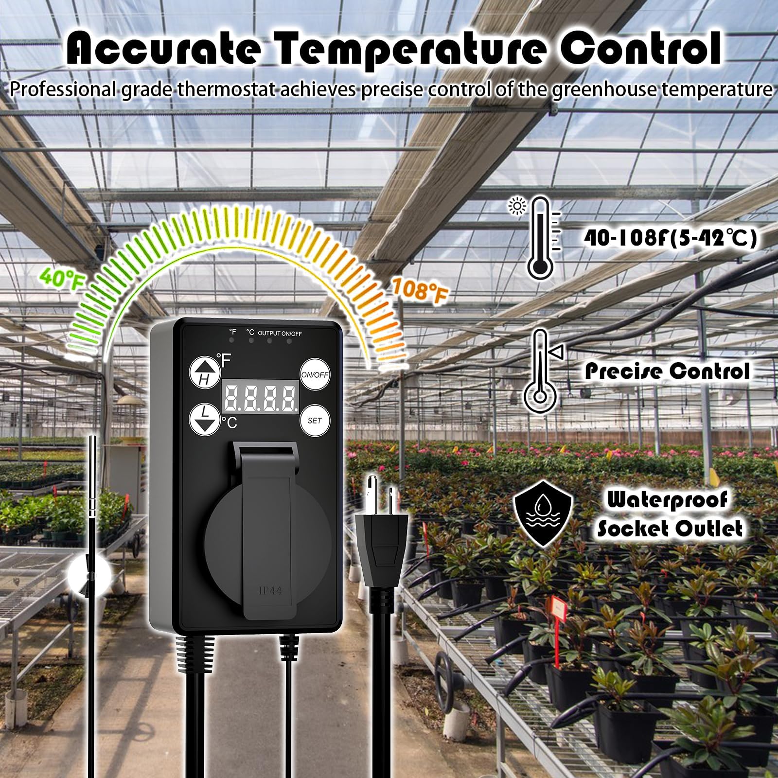 Portable Greenhouse Heater with Thermostat - 1500W Fast Heating Outdoor Patio Heater for Greenhouses, Garages & Sheds | Overheat Protection | Perfect for Winter Plant Protection & Outdoor Workspaces