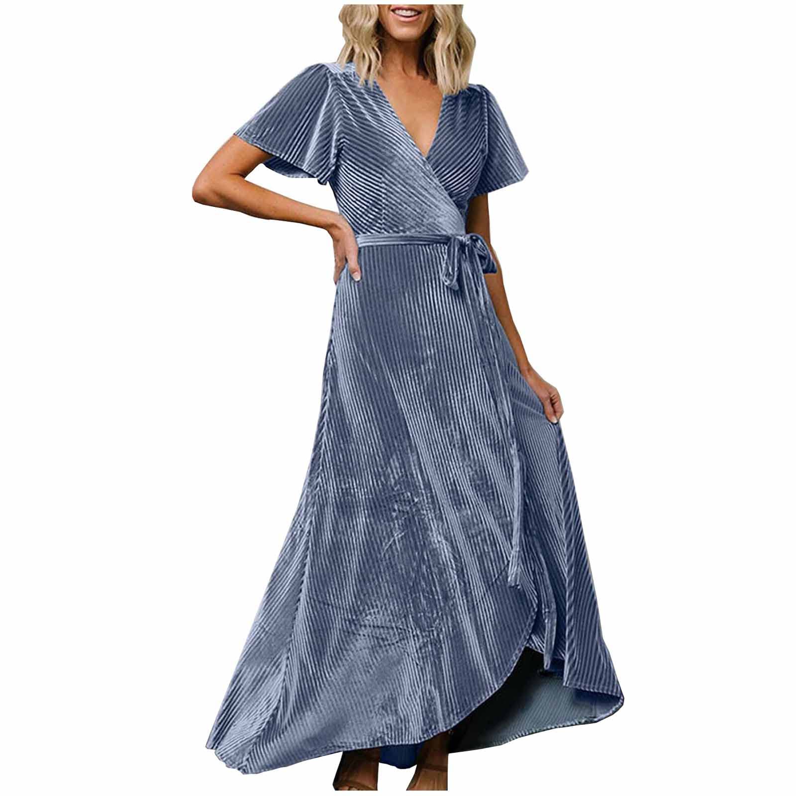 Elegant Velvet Wrap V-Neck Maxi Dress for Women - Perfect for Weddings, Cocktail Parties & Special Occasions | Short Sleeve Formal Guest Dress