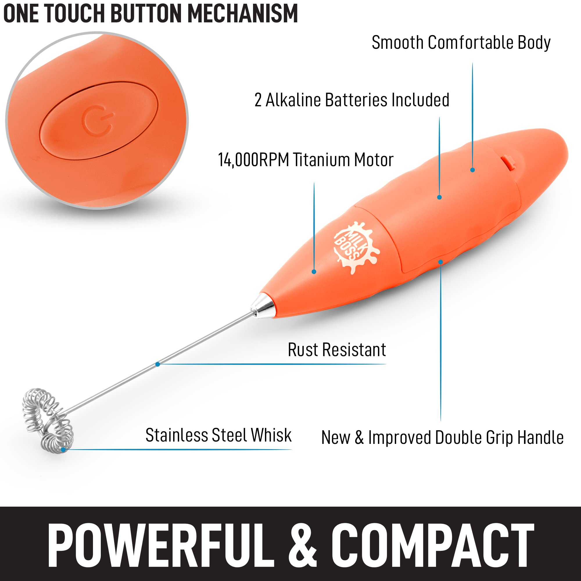 Premium Electric Milk Frother for Coffee & Matcha - Handheld Drink Mixer with Comfort Grip - Battery Powered Whisk for Lattes, Cappuccinos & Smoothies - Perfect for Home, Office & Cafe Use (Peaches/Cream)