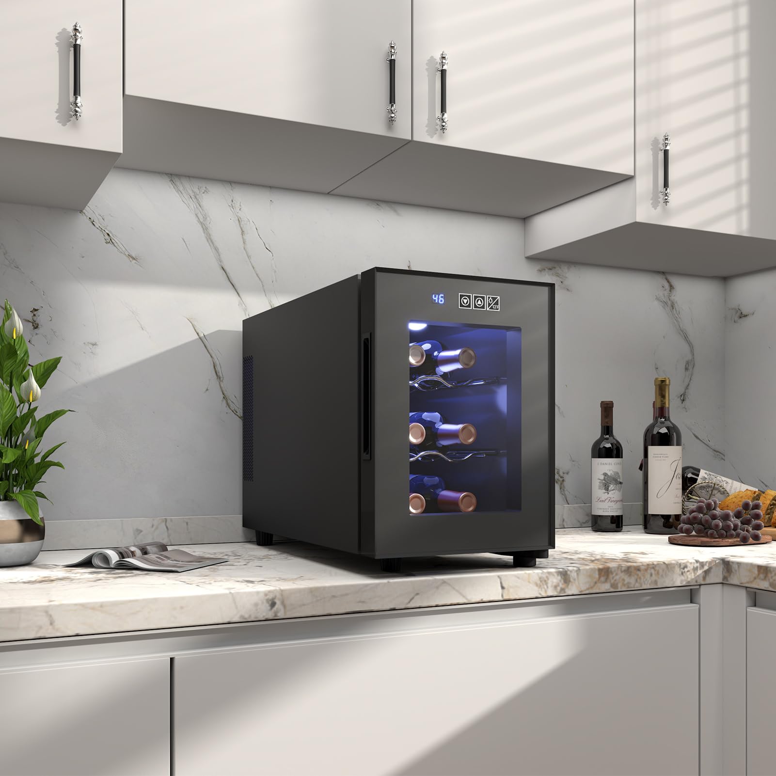 6 Bottle Wine Cooler Refrigerator - Compact Countertop Wine Fridge with Digital Temperature Control (46-66℉), Freestanding Mini Wine Cellar with Glass Door - Perfect Gift for Wine Lovers | Ideal for Home Bars, Kitchens, and Small Spaces