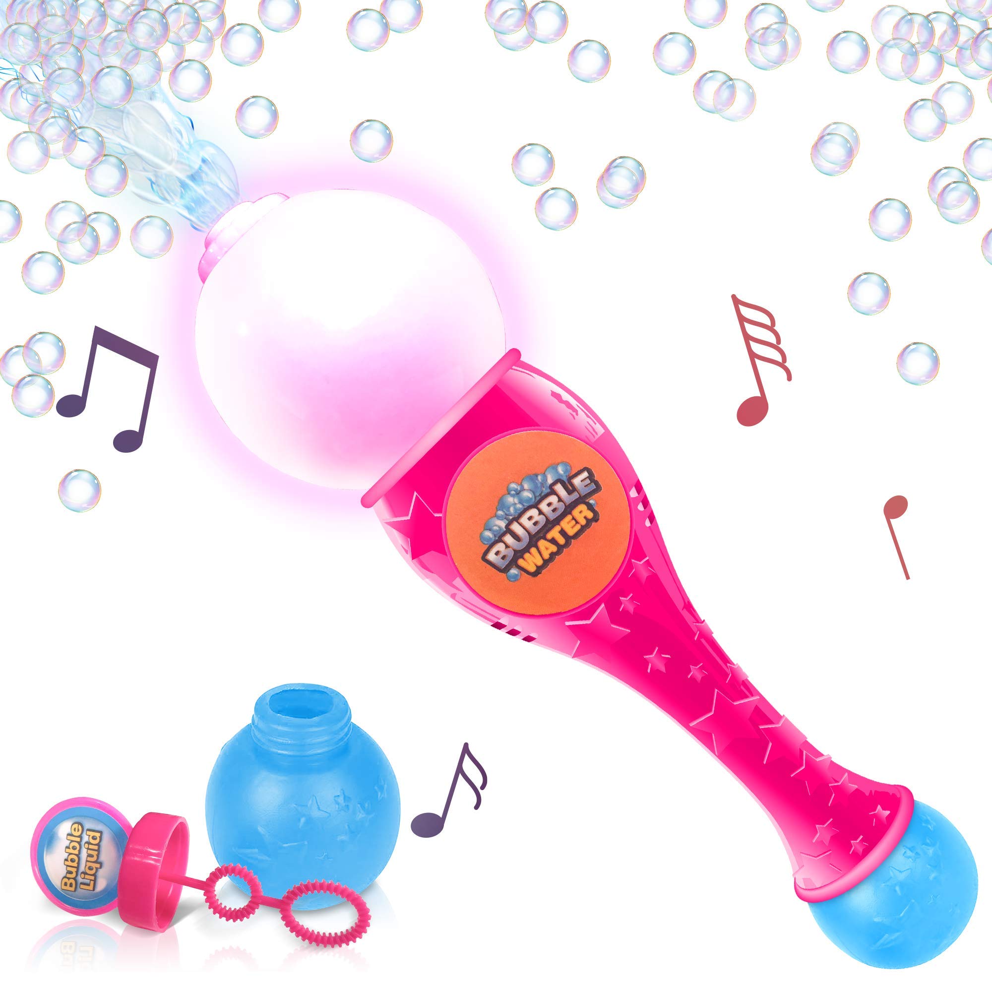 **ArtCreativity LED Light Up Bubble Wand - 13.5 Inch Illuminating Bubble Blower with Sound Effects for Kids, Includes Bubble Fluid & Batteries - Perfect for Birthday Parties, Outdoor Play & Summer Fun (Pink)**