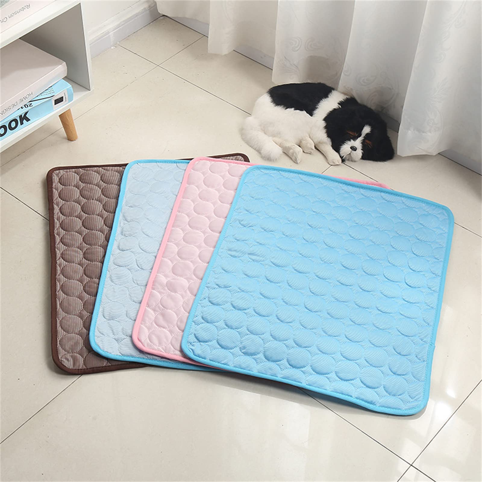Washable Silk Cooling Mat for Dogs & Cats - Breathable Pet Bed Pad for Summer, Portable Self-Cooling Cushion for Indoor & Outdoor Use - Blue (Medium) - Perfect for Hot Weather, Travel, and Home Comfort